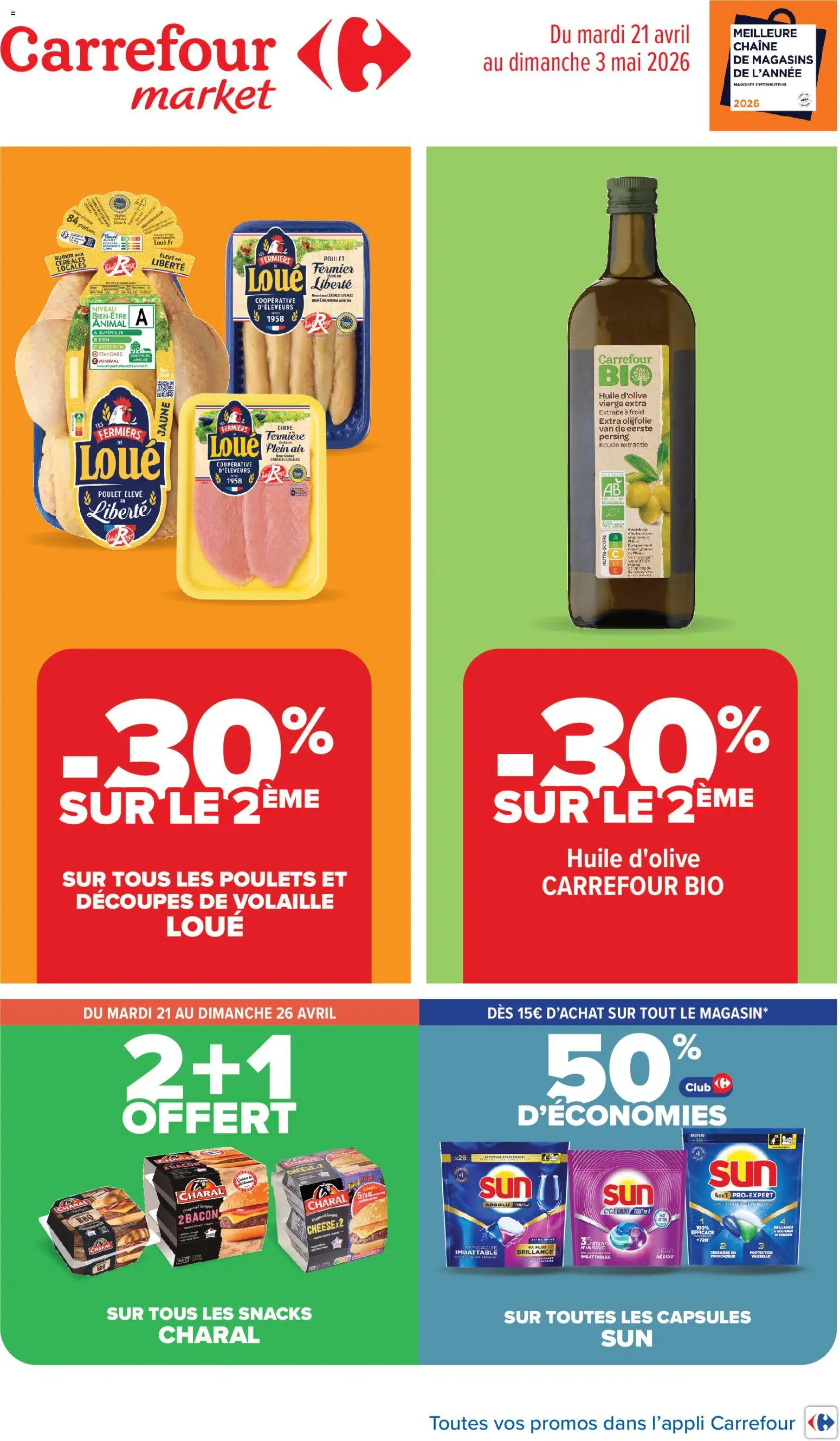 Prévisualisation de Carrefour Market catalogue du magasin Carrefour Market formulaire valide 21/04/2026 - Distributeur, Dinde, Céréales, Volaille, Bacon, Capsules, Huile D'olive, Huile d'olive vierge extra