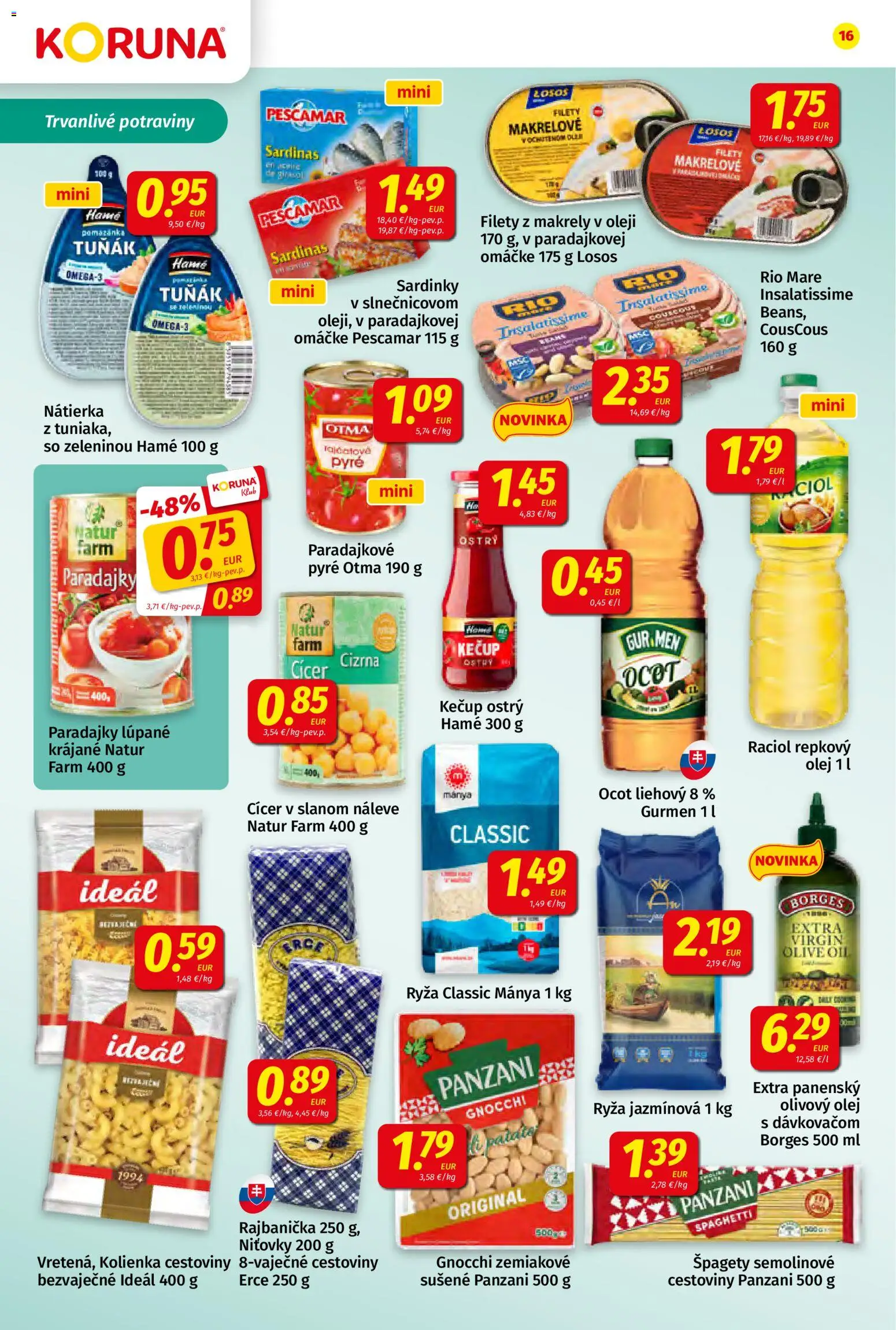 Náhľad Koruna letáku platného od 09.10.2026 - Cestoviny, Olej, Olivový olej, Ocot, Kečup, Sardinky, Nátierka, Cestoviny Panzani