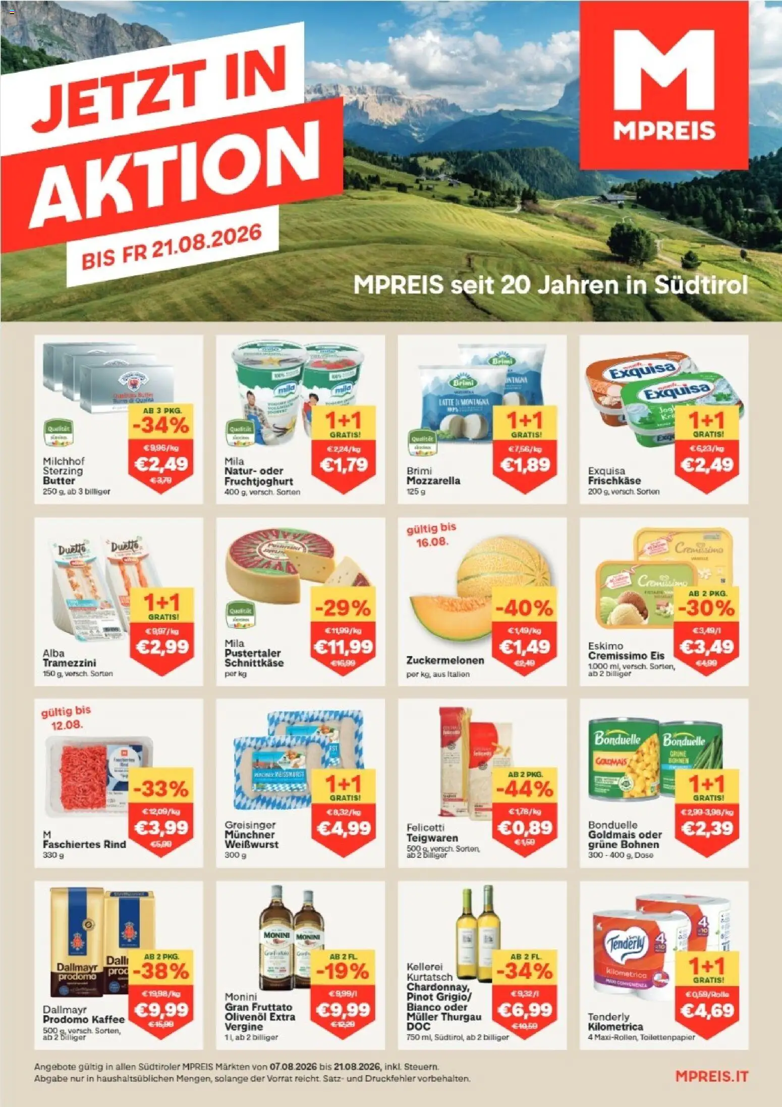 Vorschau der Angebote: MPREIS MPREIS Algund gültig ab 07.08.2026 - Eis, Kaffee, Butter