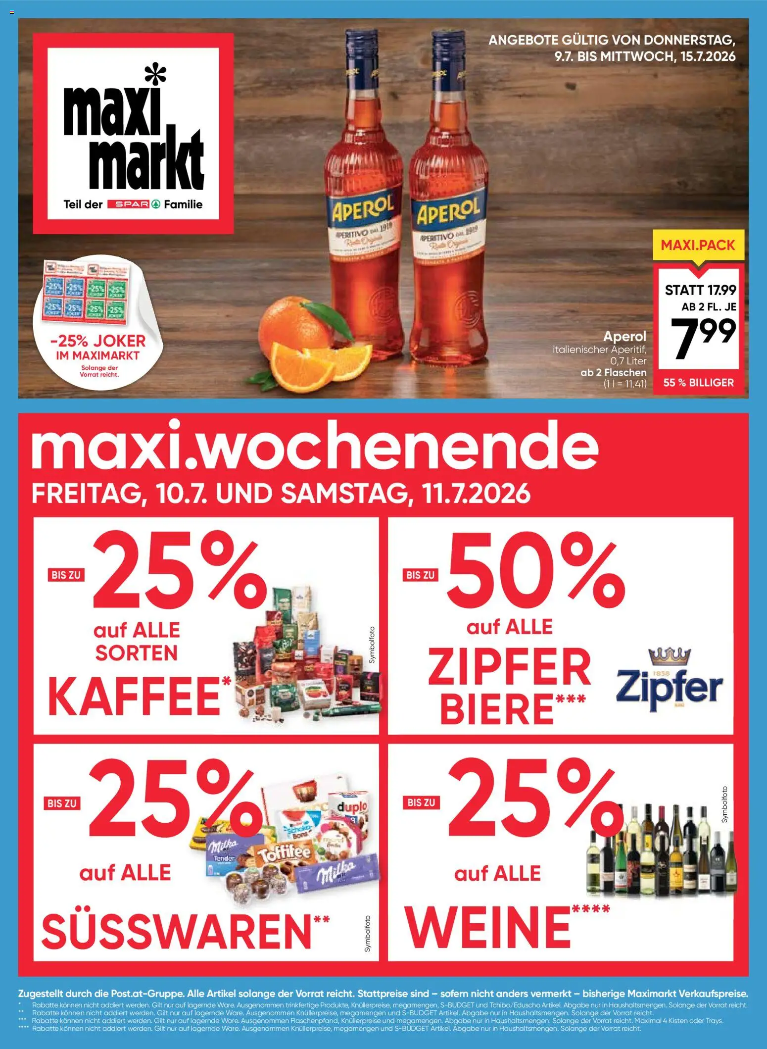 Vorschau der Angebote: Maximarkt Maximarkt Flugblatt gültig ab 09.07.2026 - Aperol, Süßwaren