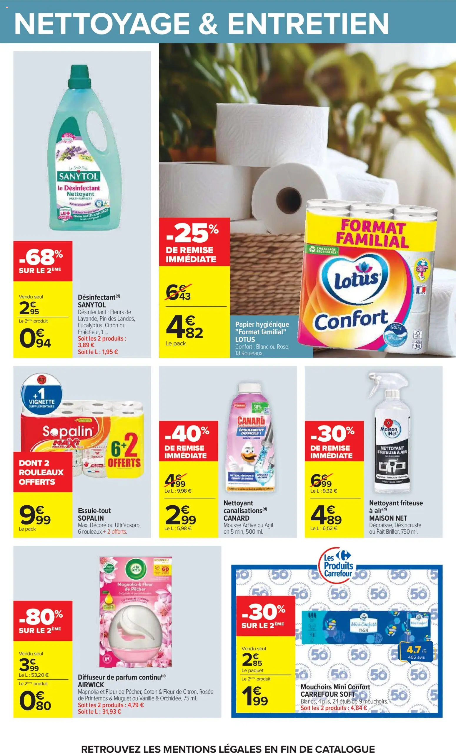 Prévisualisation de Carrefour catalogue du magasin Carrefour formulaire valide 20/10/2026 - Parfum, Muguet, Canard, Mousse, Diffuseur, Mouchoirs, Sanytol desinfectant, Essuie-tout