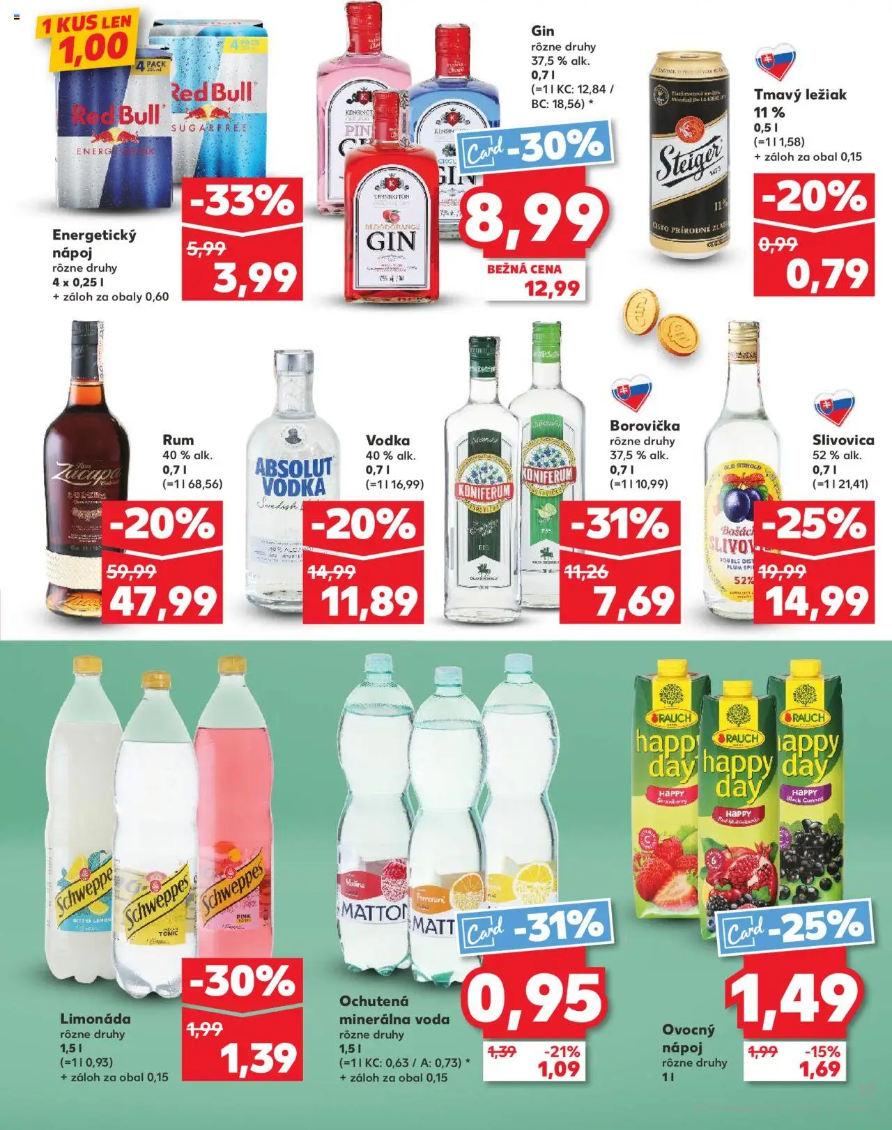 Náhľad Kaufland letáku platného od 16.10.2025 - Voda, Rum, Vodka, Absolut vodka, Slivovica, Mattoni, Energetický nápoj, Minerálna voda