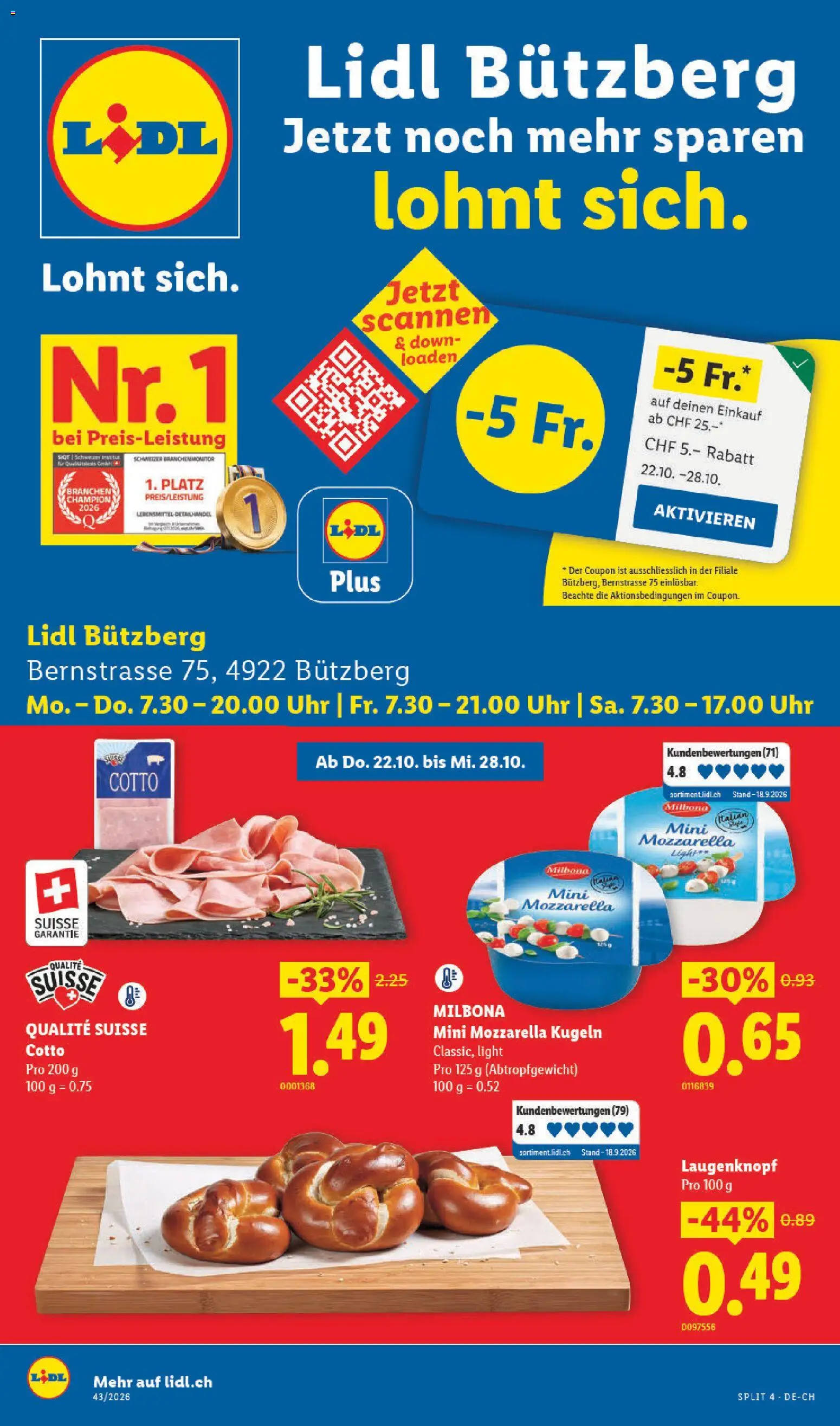 Vorschau des Merkblatts Lidl aktionen Bützberg vom Shop Lidl gültig von 22.10.2026 bis 28.10.2026 - Uhr