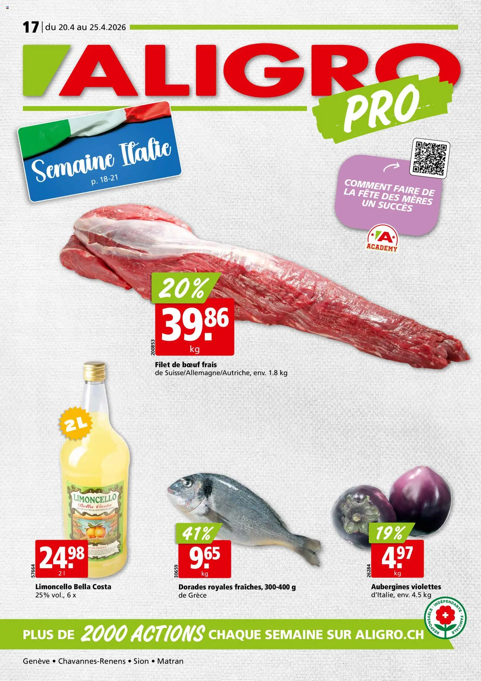 Vorschau des Merkblatts Aligro aktionen Chavannes, Matran, Genève, Sion vom Shop Aligro gültig von 20.04.2026 bis 25.04.2026