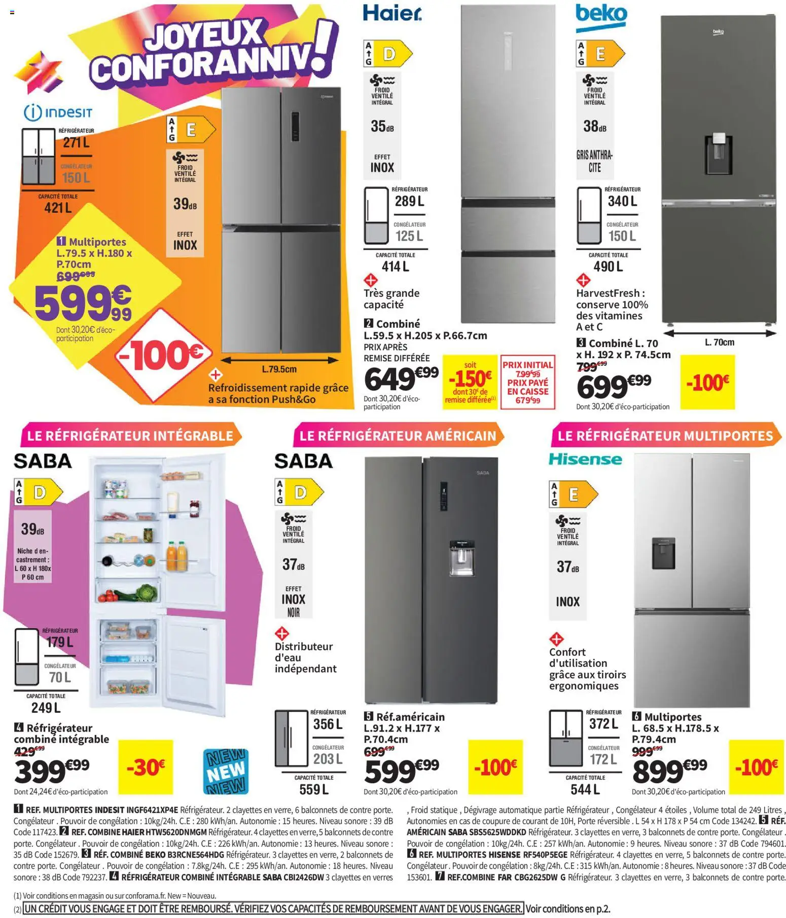 Prévisualisation de Conforama catalogue du magasin Conforama formulaire valide 25/08/2026 - Distributeur, Réfrigérateur, Congélateur, Porte, Verres, Tiroirs, Réfrigérateur combiné, Réfrigérateur américain