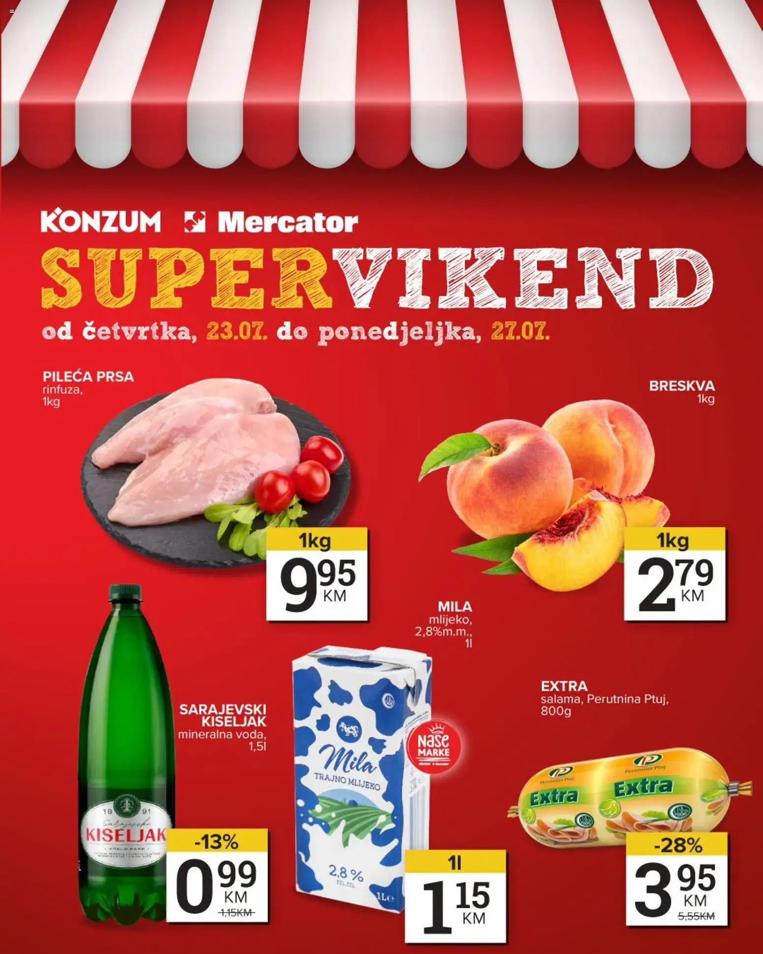 Pregled letka KONZUM vikend akcija trgovine KONZUM vrijedi od 23.07.2026