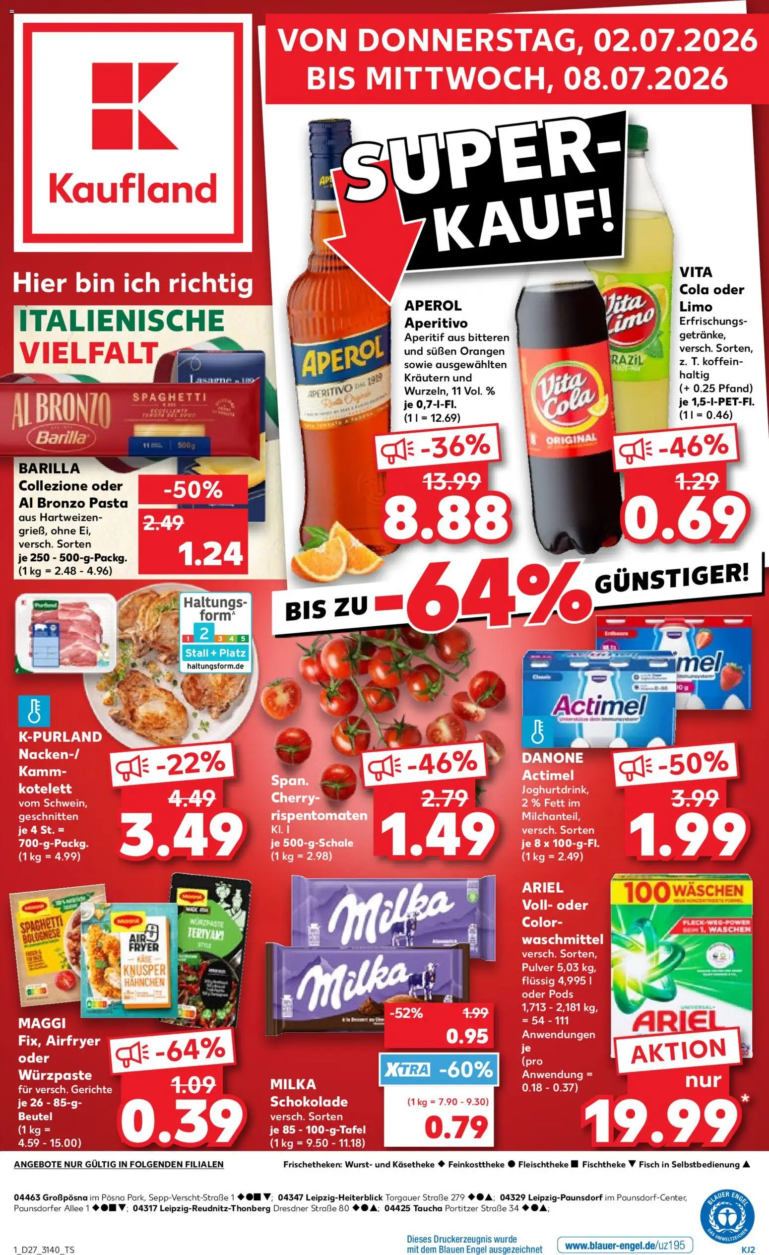 Vorschau von dem Prospekt des Geschäftes Kaufland, gültig ab dem 02.07.2026 - Gerichte, Wurst, Cola, Spaghetti, Maggi, Barilla, Orangen, Hahnchen