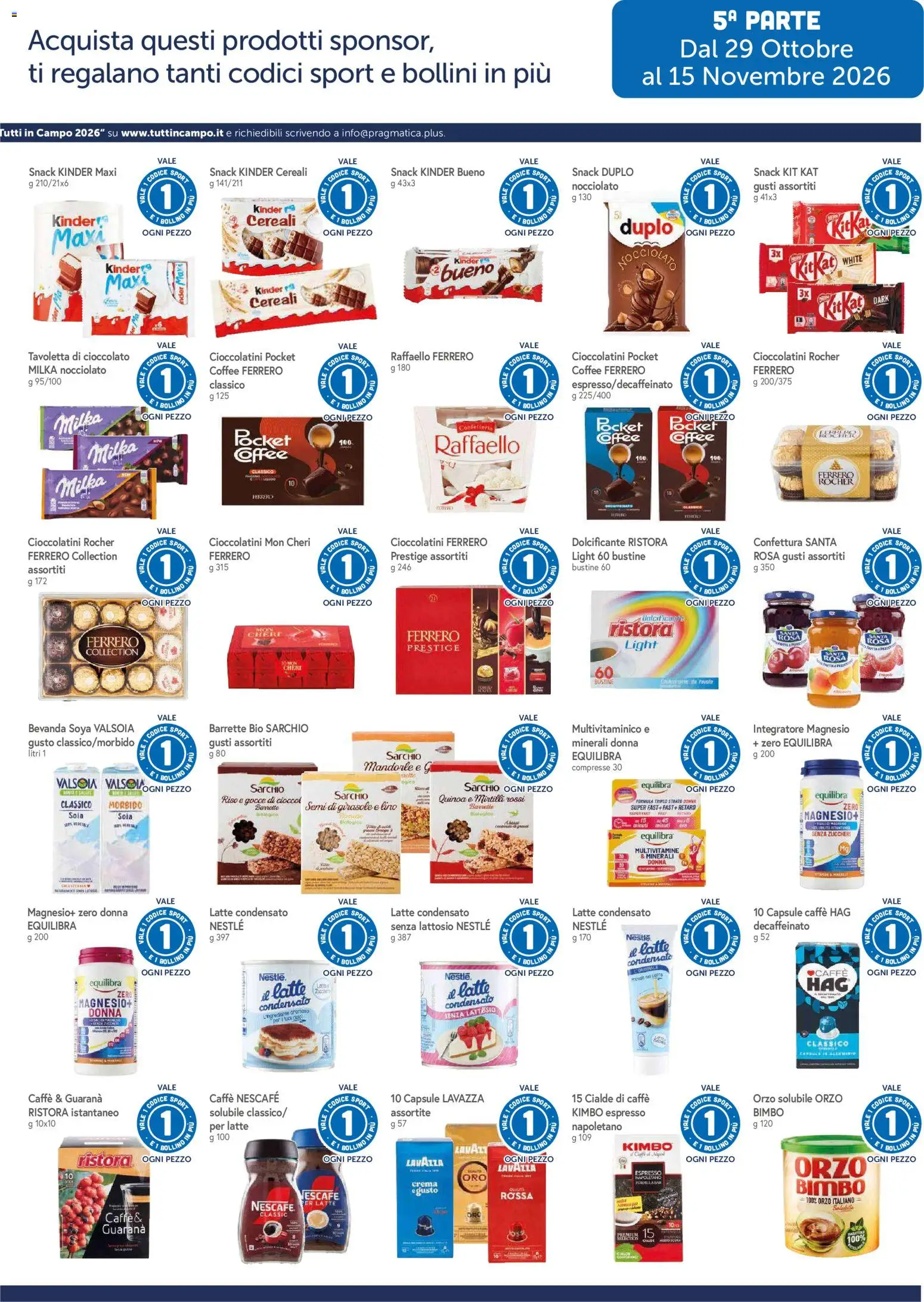 Anteprima dell'opuscolo Famila volantino Grandi Marche dal negozio Famila valido da 29/10/2026 - Cioccolato, Mirtilli, Riso, Cialde, Kimbo, Dolcificante, Mirtilli rossi, Tavoletta