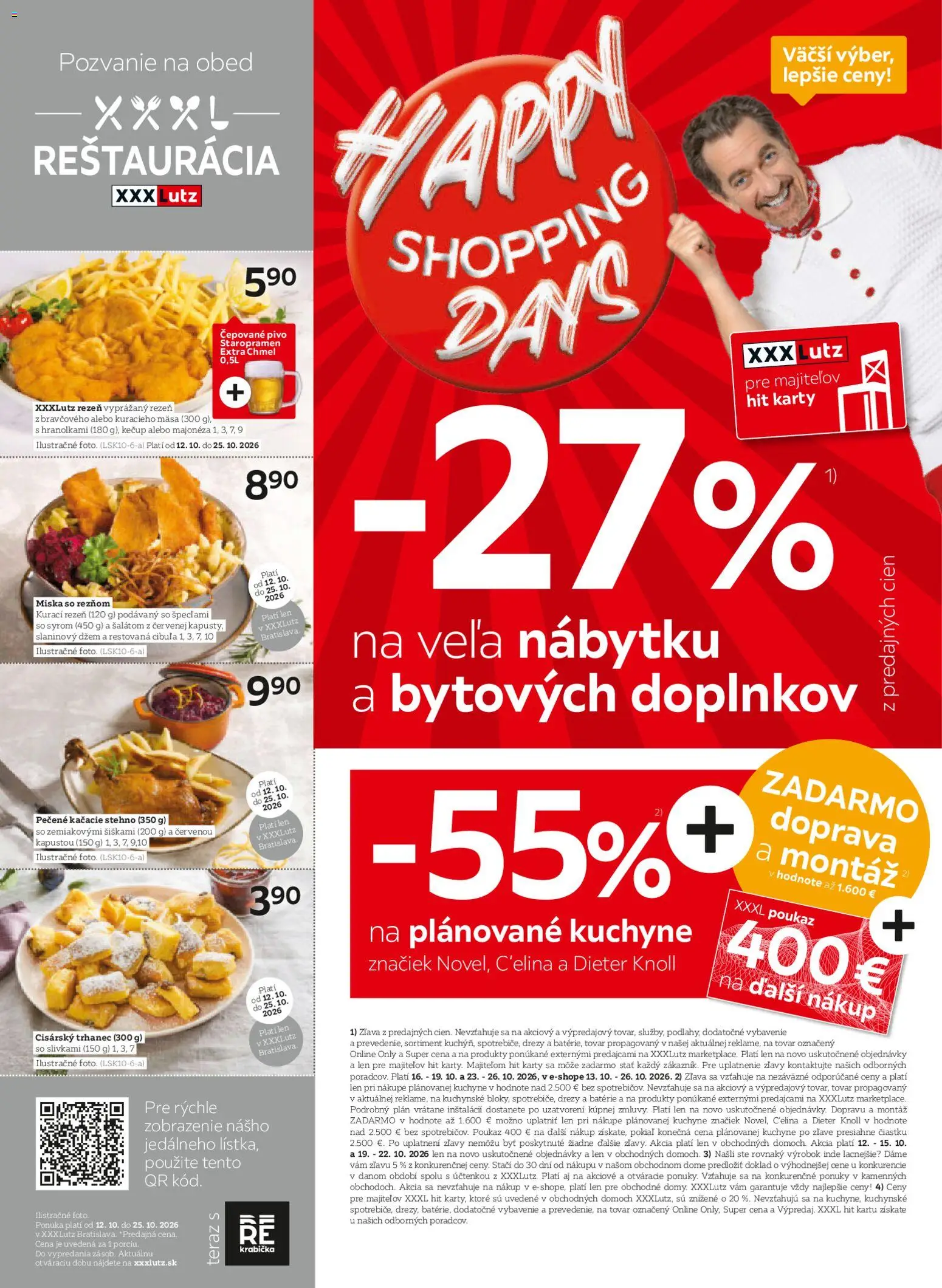Náhľad XXXLutz letáku platného od 12.10.2026 - Pivo, Kuchyne, Cibuľa, Staropramen, Kečup, Drezy, Džem, Majonéza