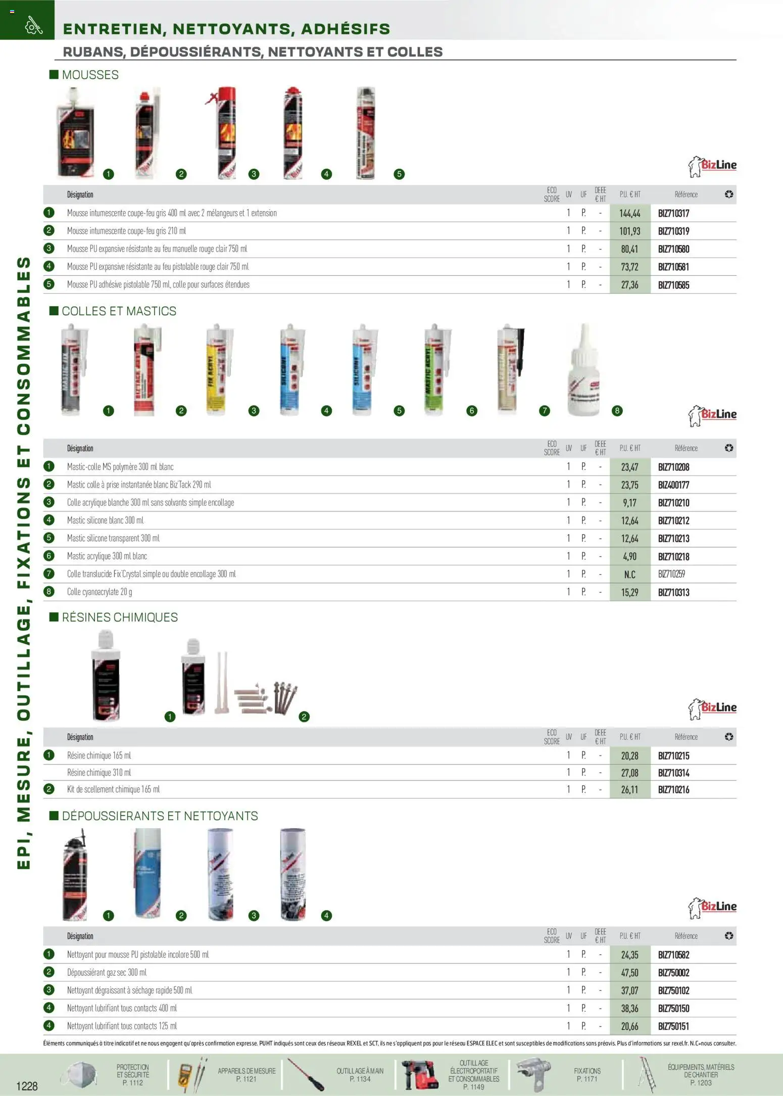 Prévisualisation de Brochure EPI, mesure, outillage, fixations et consommables du magasin Rexel formulaire valide 18/11/2025 - Mousse, Prise, Colle, Silicone transparent, Lubrifiant