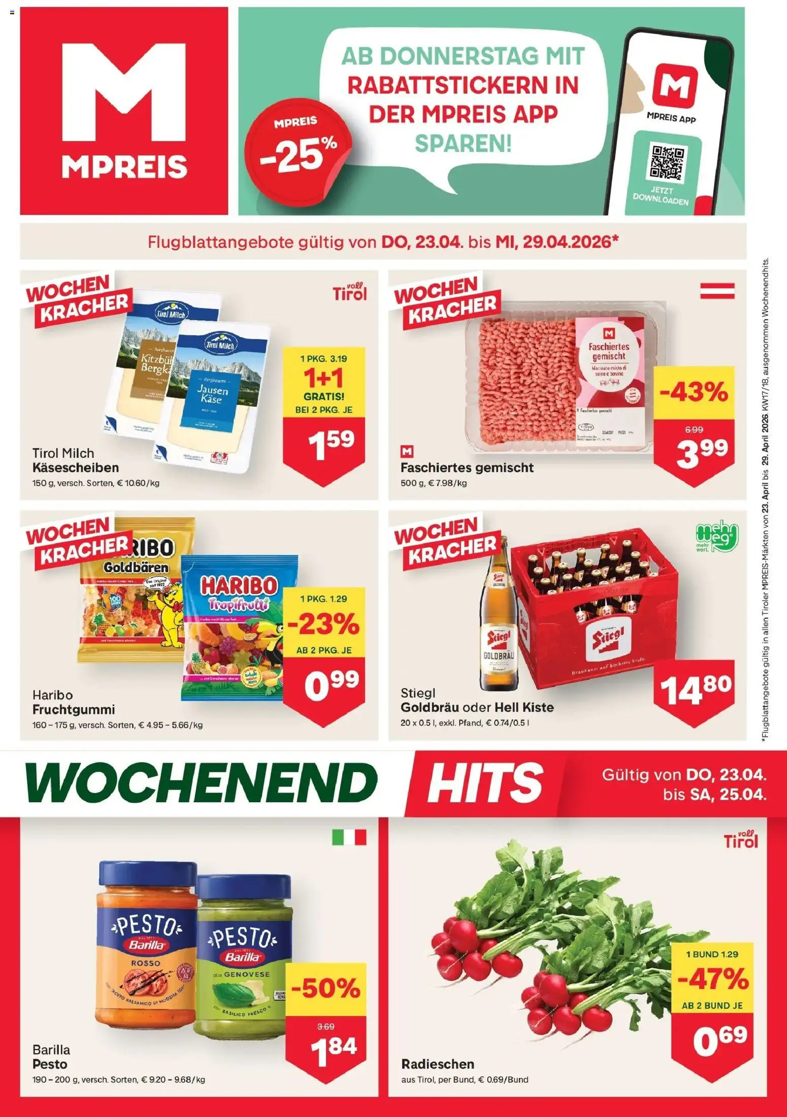 Vorschau der Angebote: MPREIS MPREIS Pfunds gültig ab 23.04.2026 - Milch, Käse, Barilla