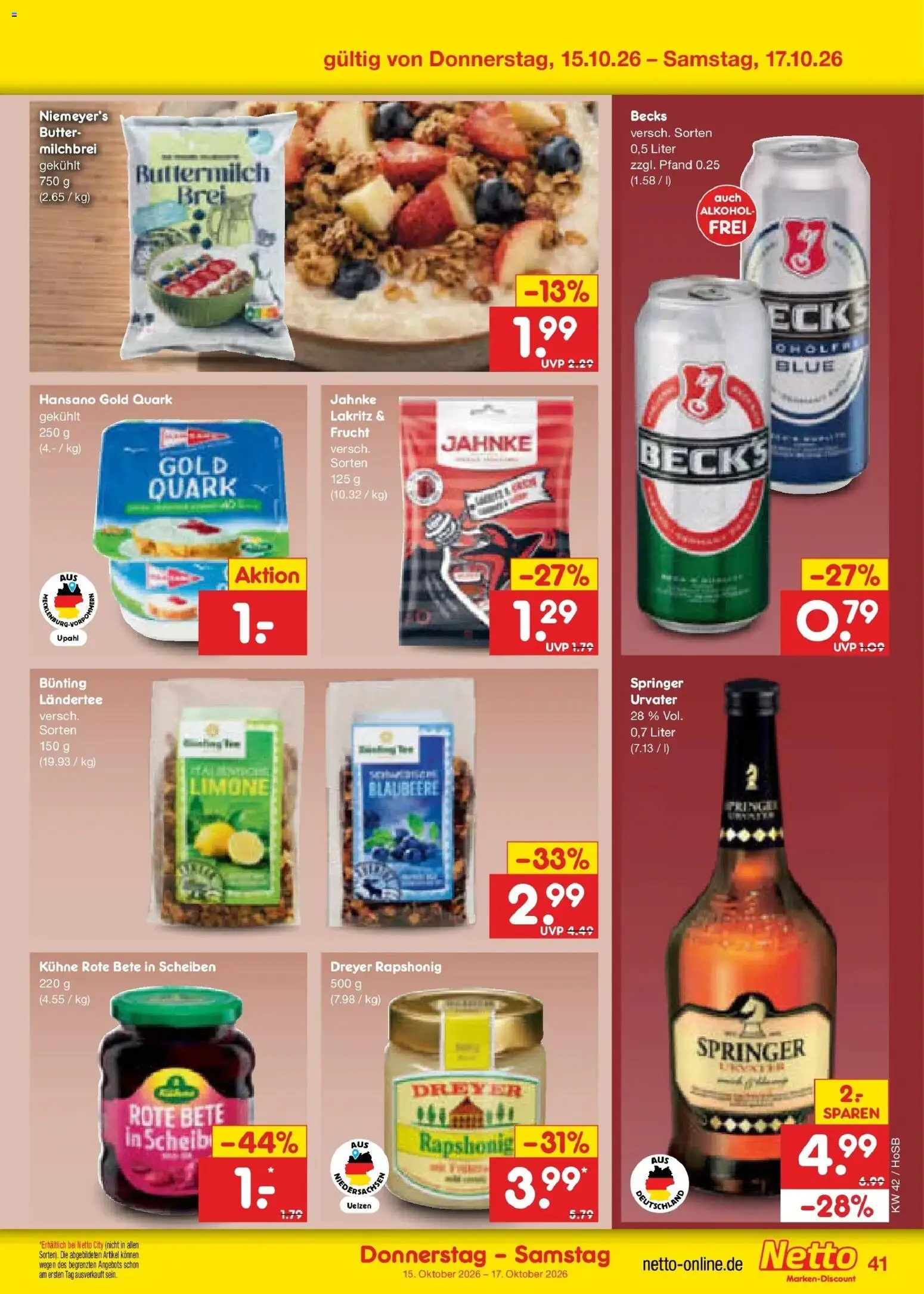 Vorschau von dem Prospekt des Geschäftes Netto Marken-Discount, gültig ab dem 12.10.2026 - Butter, Quark, Alkohol, Buttermilch