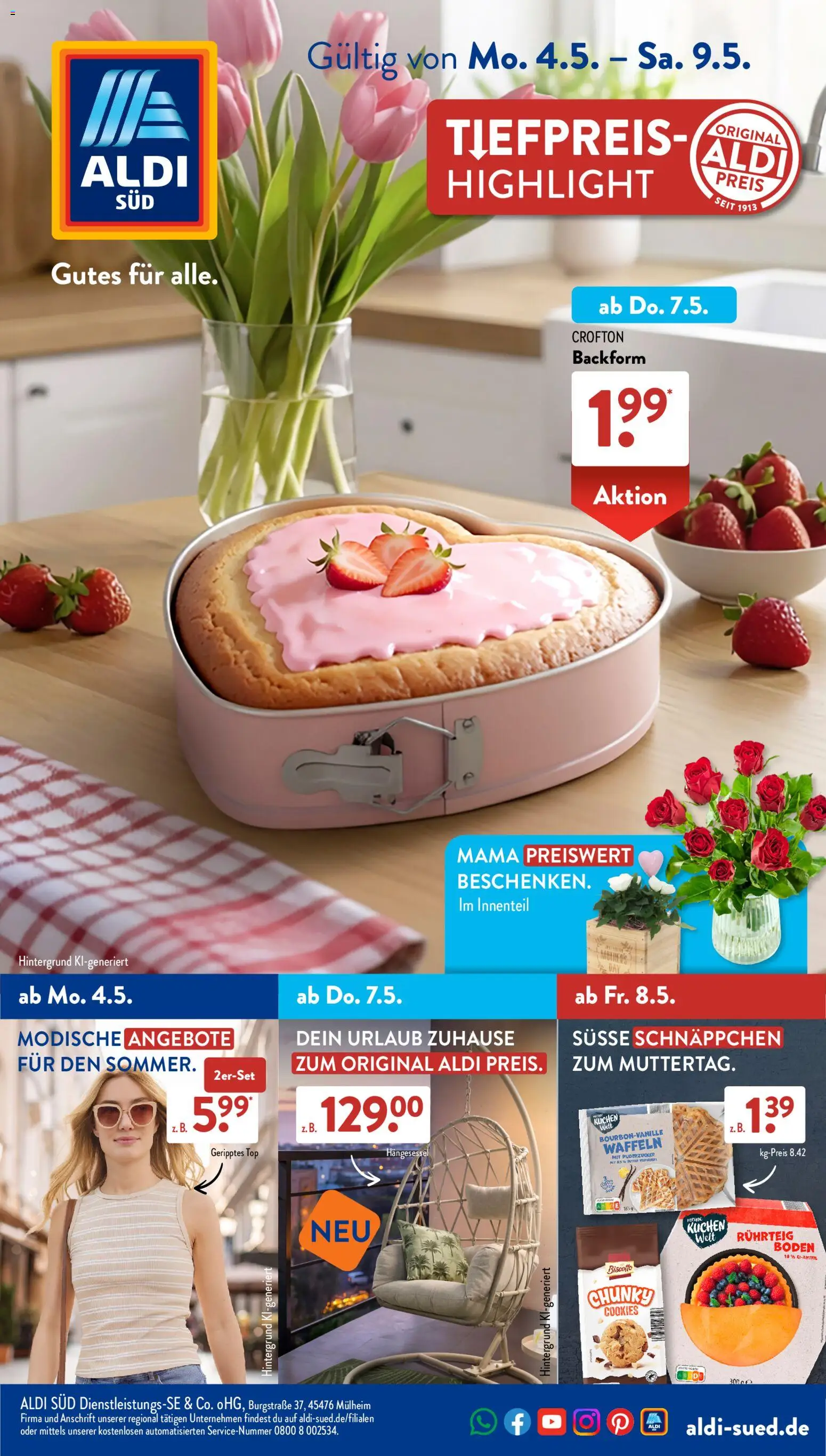 Vorschau von dem Prospekt des Geschäftes Aldi Süd, gültig ab dem 04.05.2026 - Kuchen, Waffeln, Top