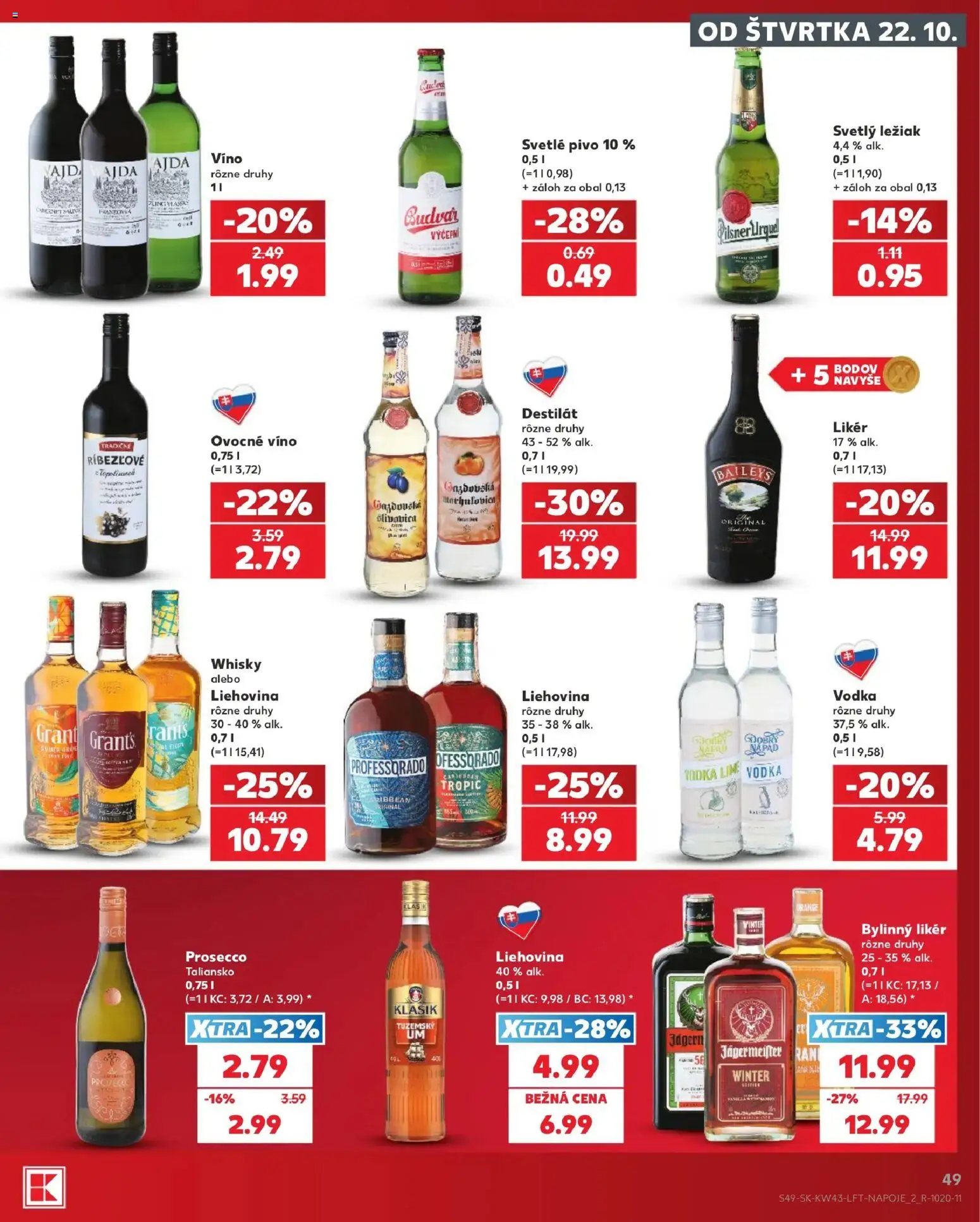 Náhľad Kaufland letáku platného od 22.10.2026 - Pivo, Víno, Prosecco, Vodka, Baileys, Jägermeister, Destilát, Bylinný likér