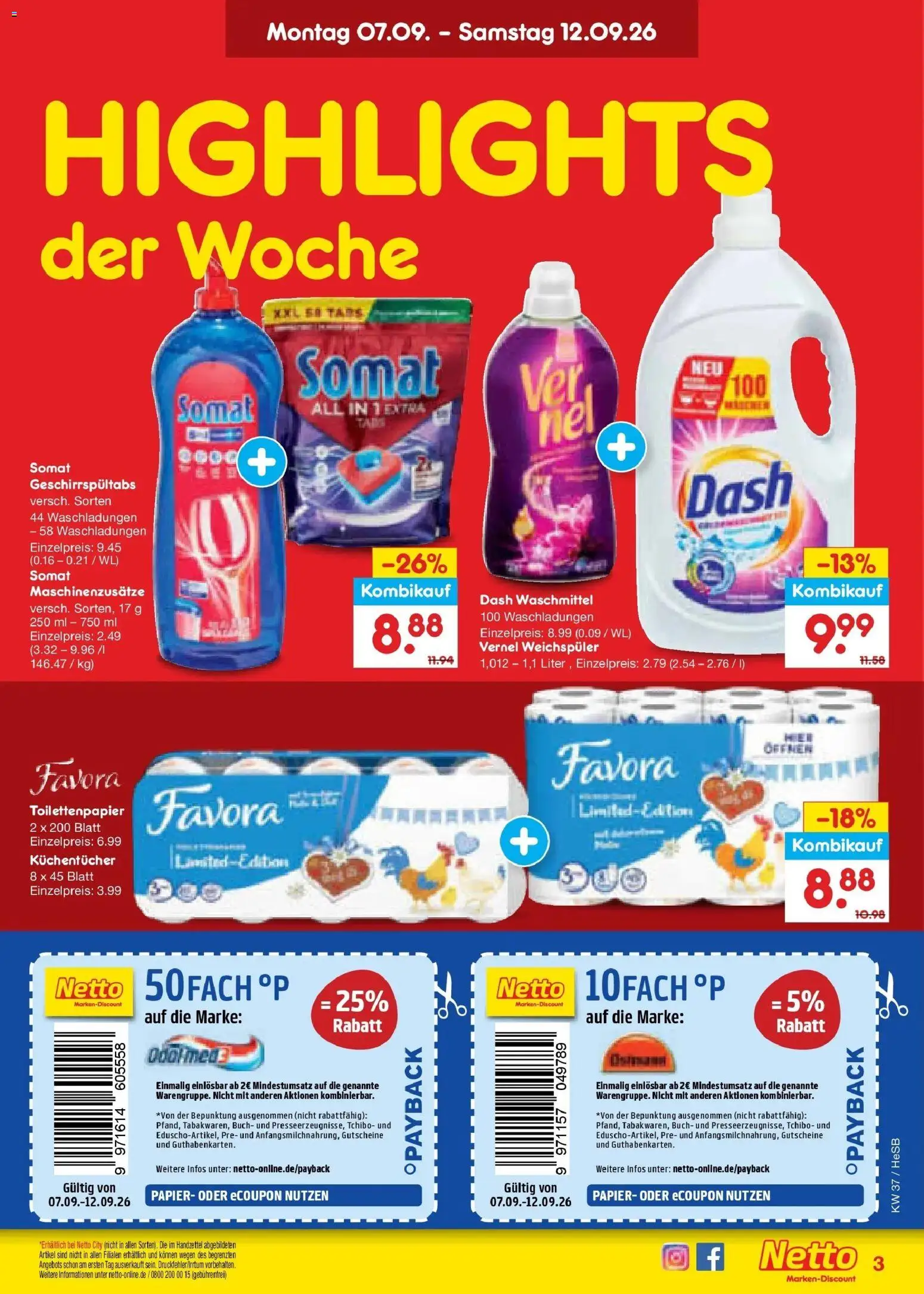 Vorschau von dem Prospekt des Geschäftes Netto Marken-Discount, gültig ab dem 07.09.2026 - Toilettenpapier, Waschmittel, Weichspüler, Vernel