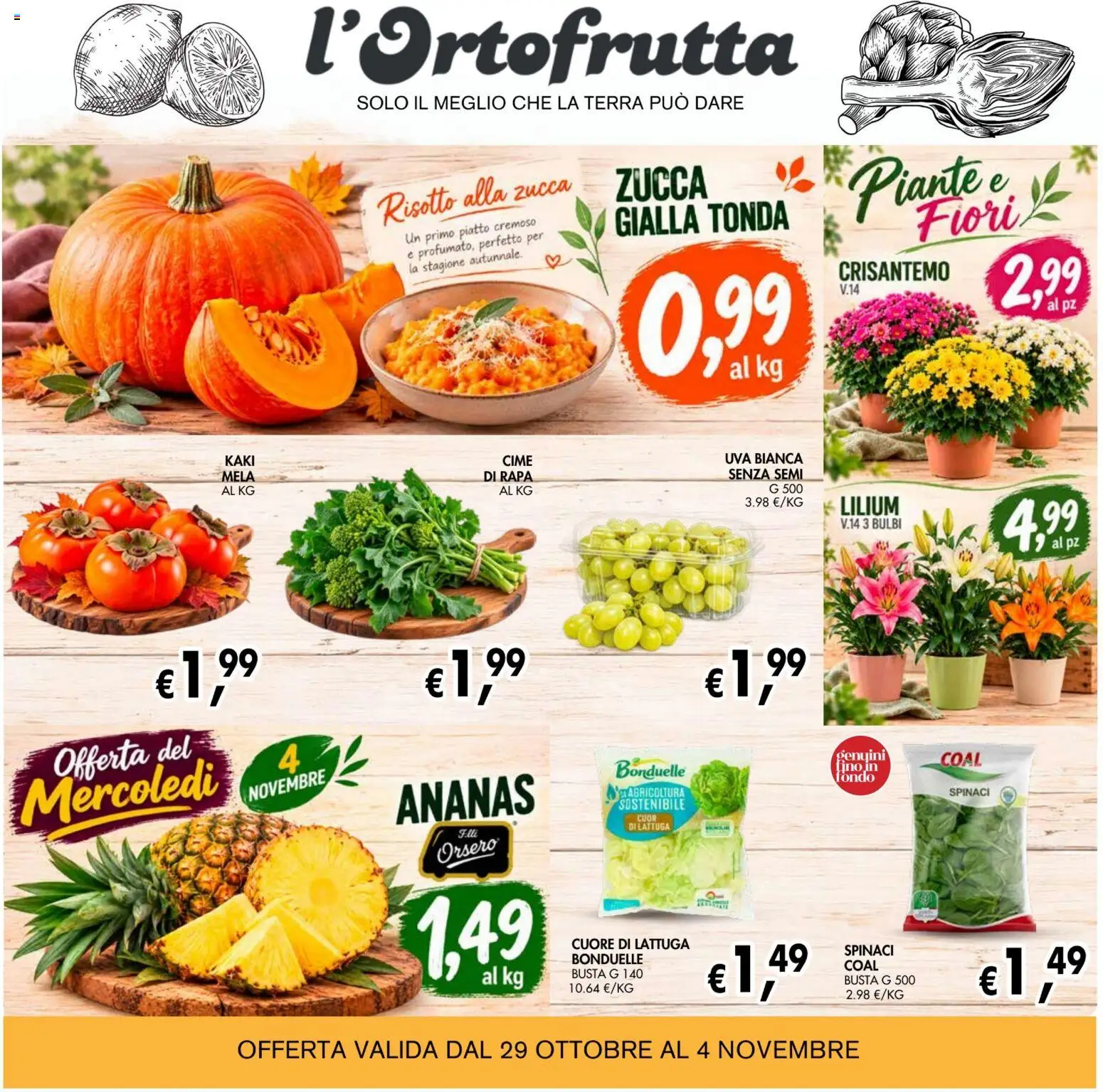 Anteprima dell'opuscolo Coal volantino èccoMi Teramo dal negozio Coal valido da 22/10/2026 - Fiori, Zucca, Terra, Piatto, Ananas, Spinaci, Uva, Lattuga