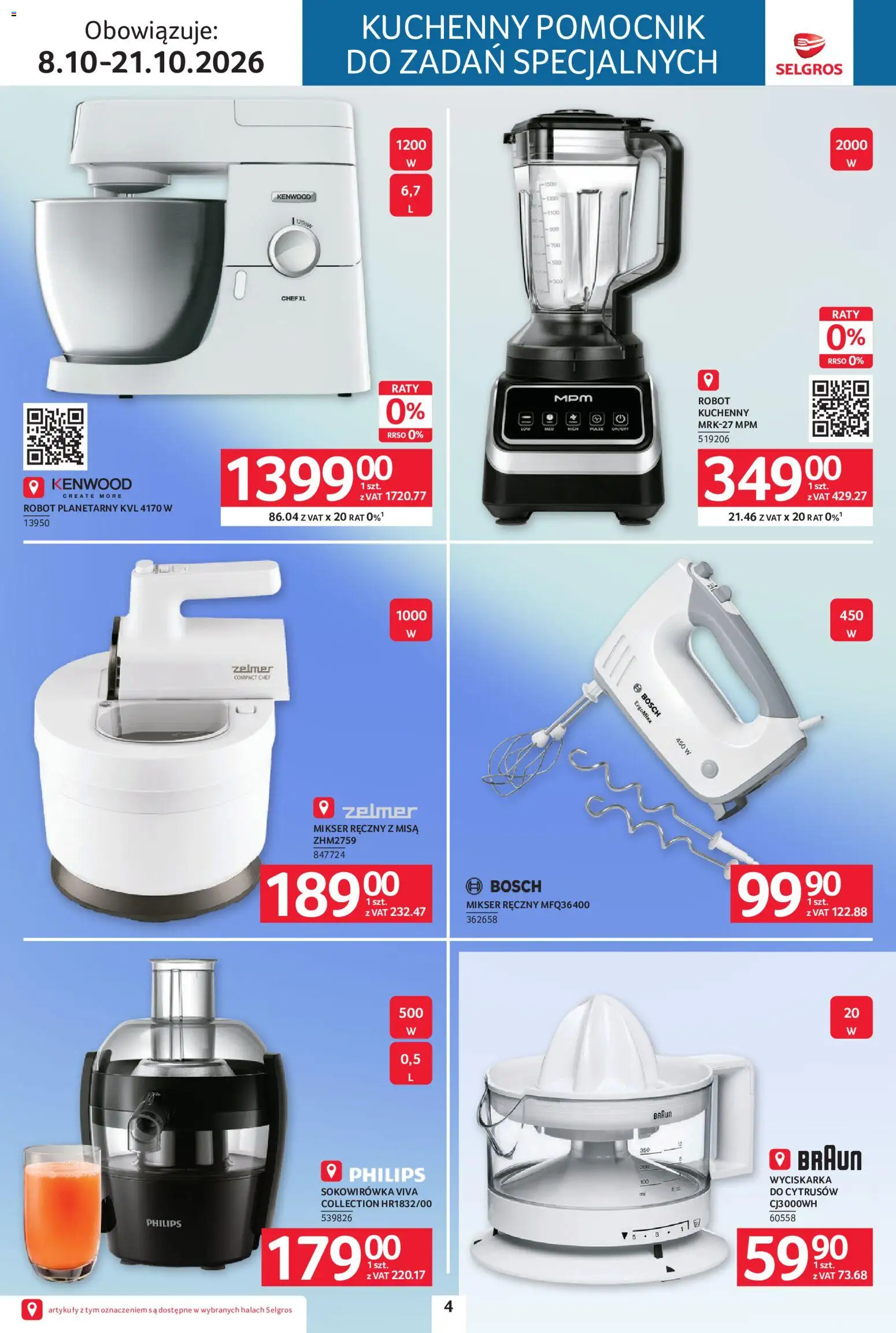 Pogląd gazetki "Selgros cash&carry gazetka - Elektro" ze sklepu Selgros cash&carry ważnej od 08.10.2026 - Robot planetarny, Robot kuchenny, Mikser, Sokowirówka, Mikser ręczny, Robot, Wyciskarka