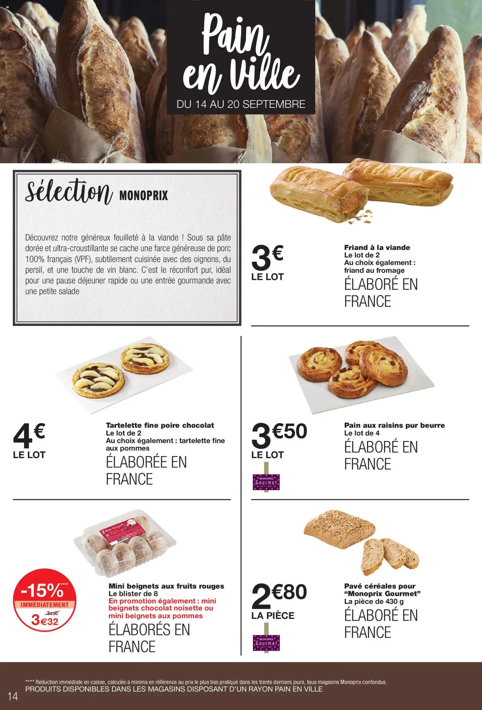 Prévisualisation de Monoprix catalogue du magasin Monoprix formulaire valide 08/09/2026 - Chocolat, Salade, Fruits, Vin, Pain, Pâte, Céréales, Beignets chocolat