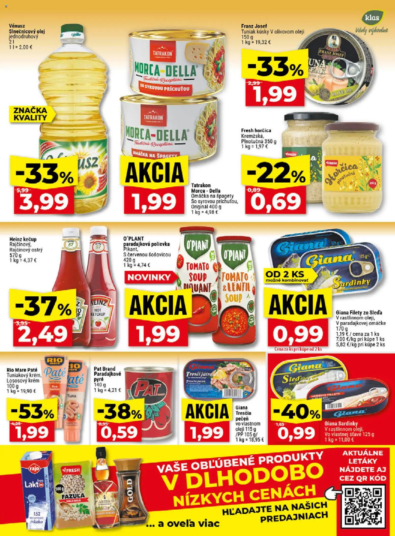Náhľad Klas letáku platného od 02.11.2026 - Pečeň, Špagety, Morca Della, Kečup, Omáčka, Sardinky, Rio Mare, Krém
