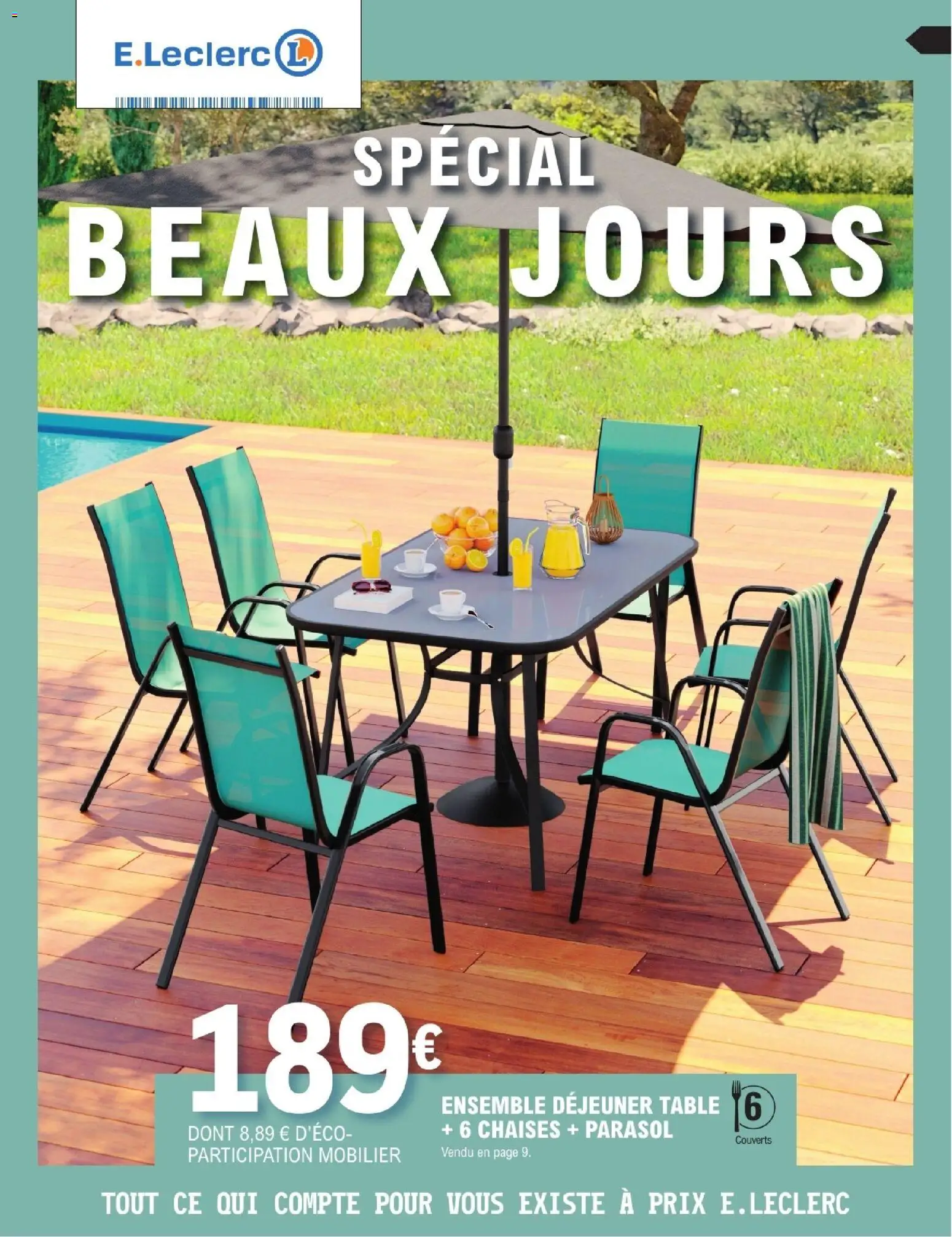 Prévisualisation de E.Leclerc - Spécial beaux jours du magasin E.Leclerc formulaire valide 21/04/2026 - Chaises, Parasol, Table, Couverts
