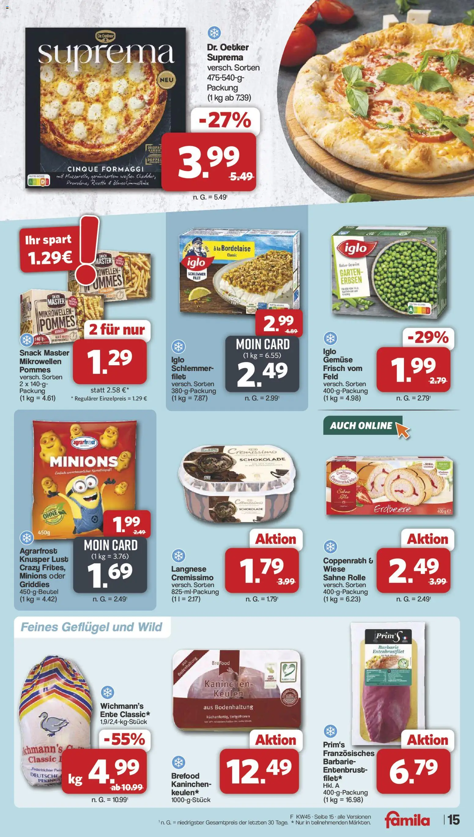 Vorschau von dem Prospekt des Geschäftes Famila Nordwest, gültig ab dem 02.11.2026 - Schokolade, Kaninchen, Pommes, Gemüse, Sahne, Erbsen, Iglo, Langnese
