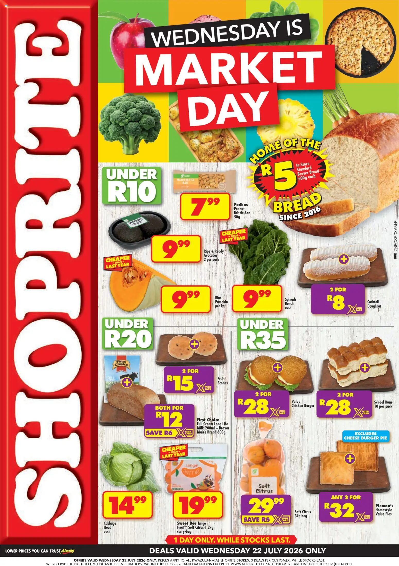 Preview of Shoprite flyer valid from 22/07/2026 - Bag, Fruit, Milk, Cheese, Bread, Avocados, Cream, Buns