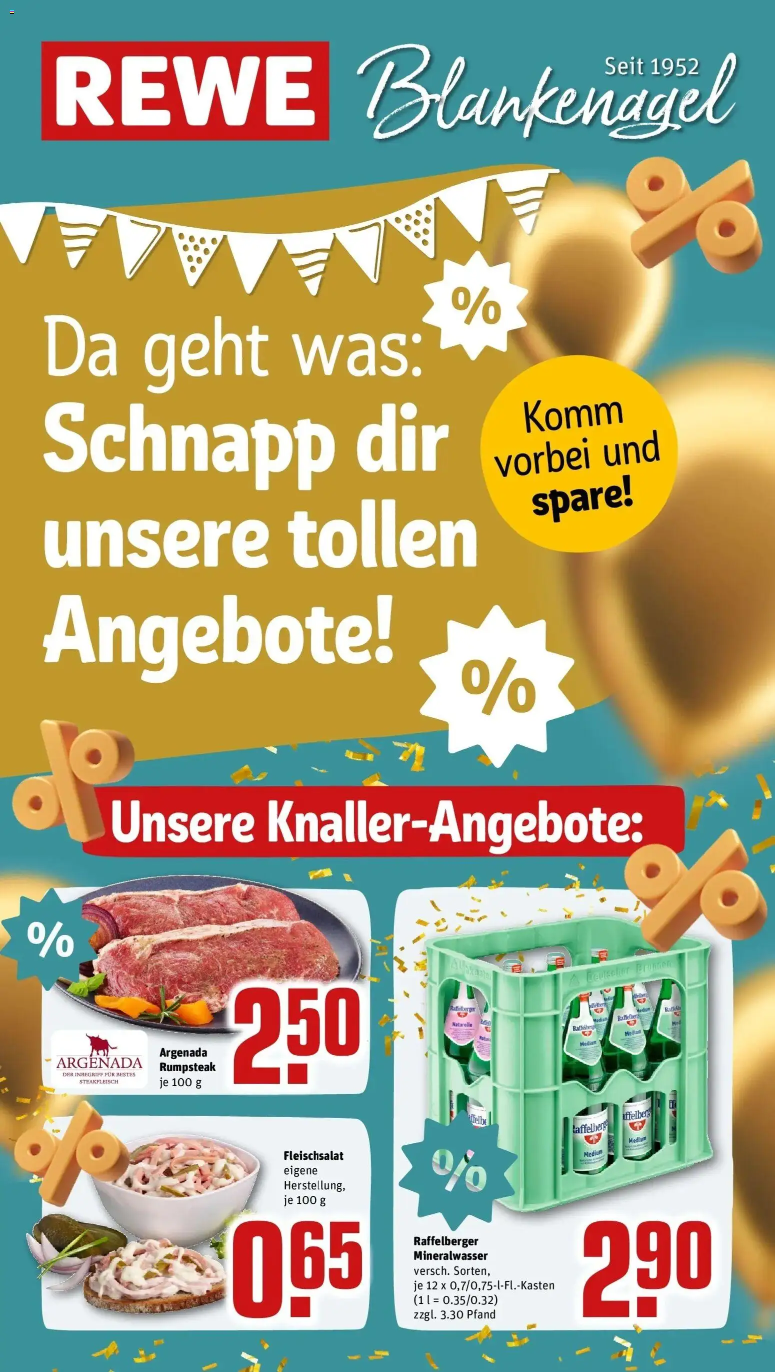 Vorschau von dem Prospekt des Geschäftes Rewe, gültig ab dem 03.08.2026 - Mineralwasser, Rumpsteak