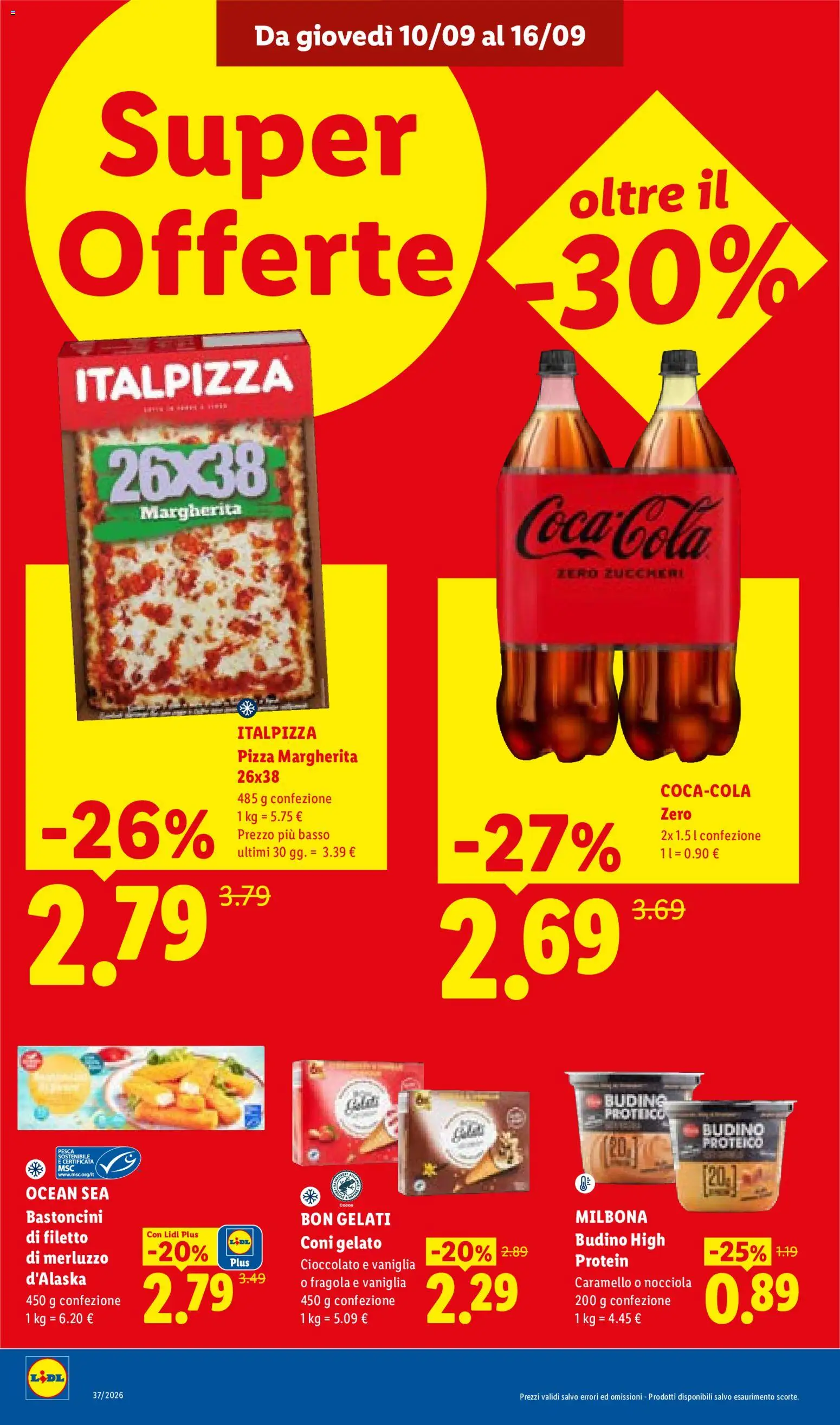 Anteprima dell'opuscolo Lidl volantino dal negozio Lidl valido da 10/09/2026 - Coca Cola, Cioccolato, Pesca, Filetto, Vaniglia, Coca Cola Zero, Budino proteico, Merluzzo d’Alaska