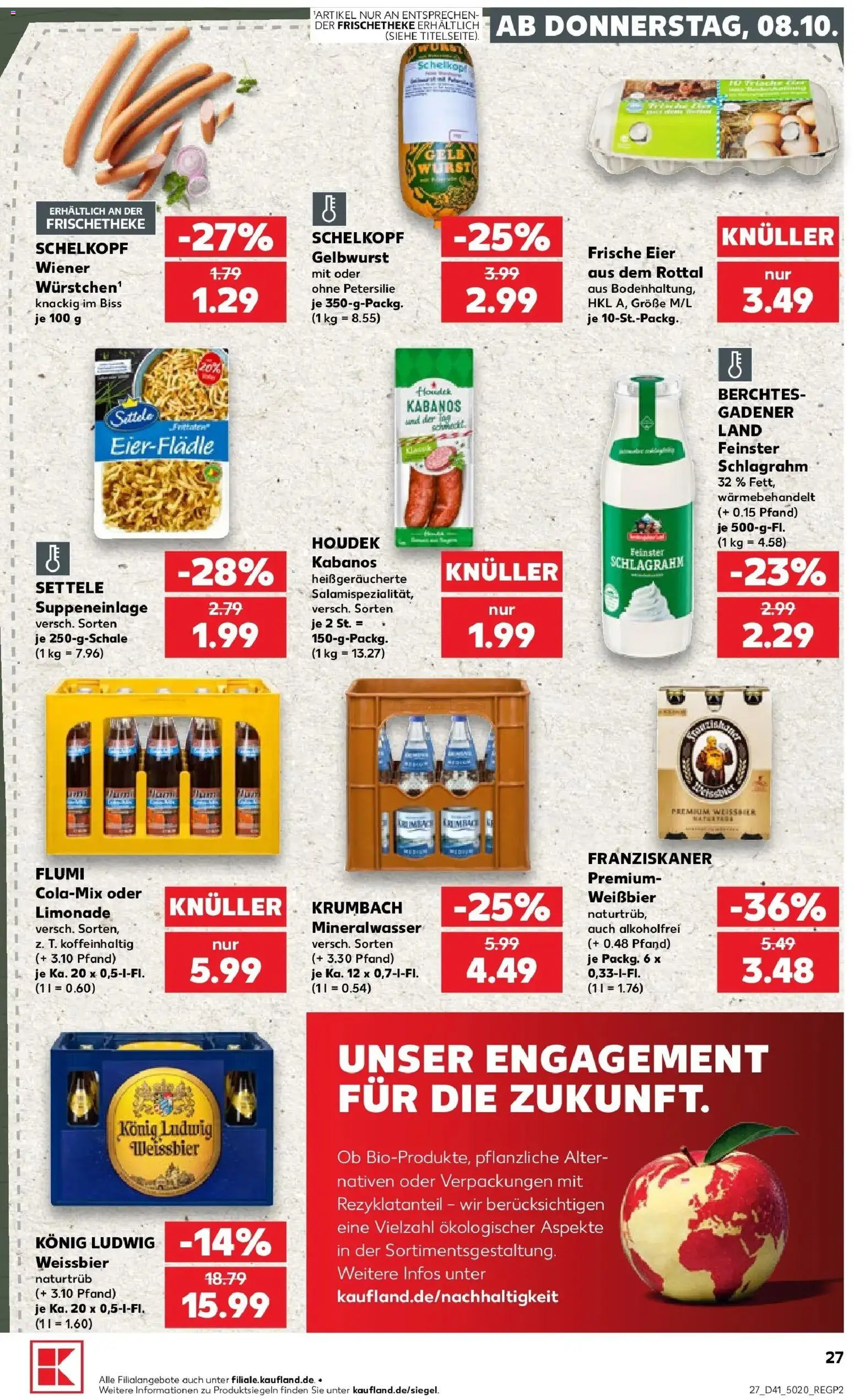 Vorschau von dem Prospekt des Geschäftes Kaufland, gültig ab dem 08.10.2026 - Wurst, Mineralwasser, Petersilie, Eier, Limonade, Franziskaner, Weißbier