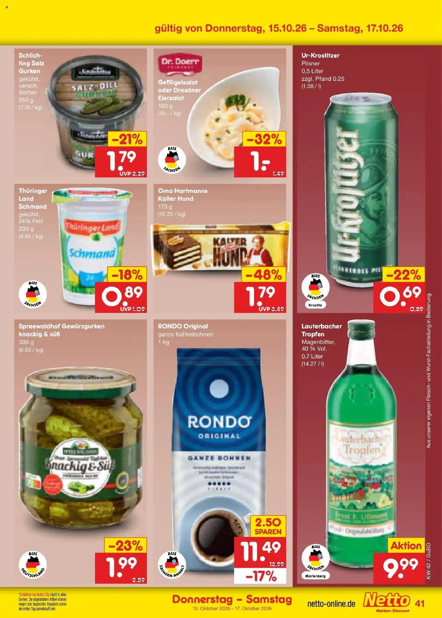 Vorschau von dem Prospekt des Geschäftes Netto Marken-Discount, gültig ab dem 12.10.2026 - Fleisch, Gurken, Dill, Salz