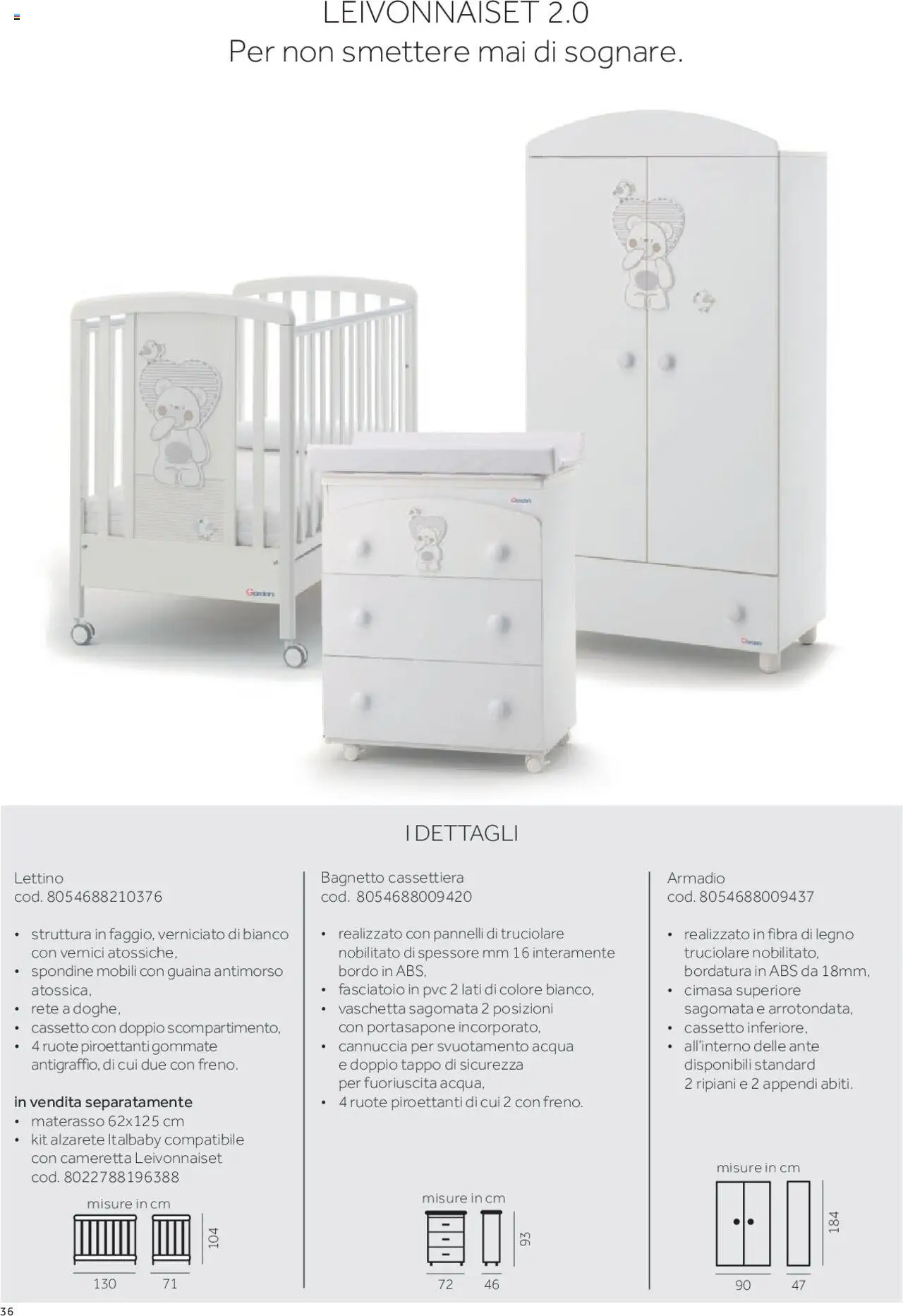 Anteprima dell'opuscolo Catalogo Camarette e Lettini dal negozio Prenatal valido da 01/01/2025 - Acqua, Armadio, Cassettiera, Materasso, Fasciatoio, Lettino, Bagnetto