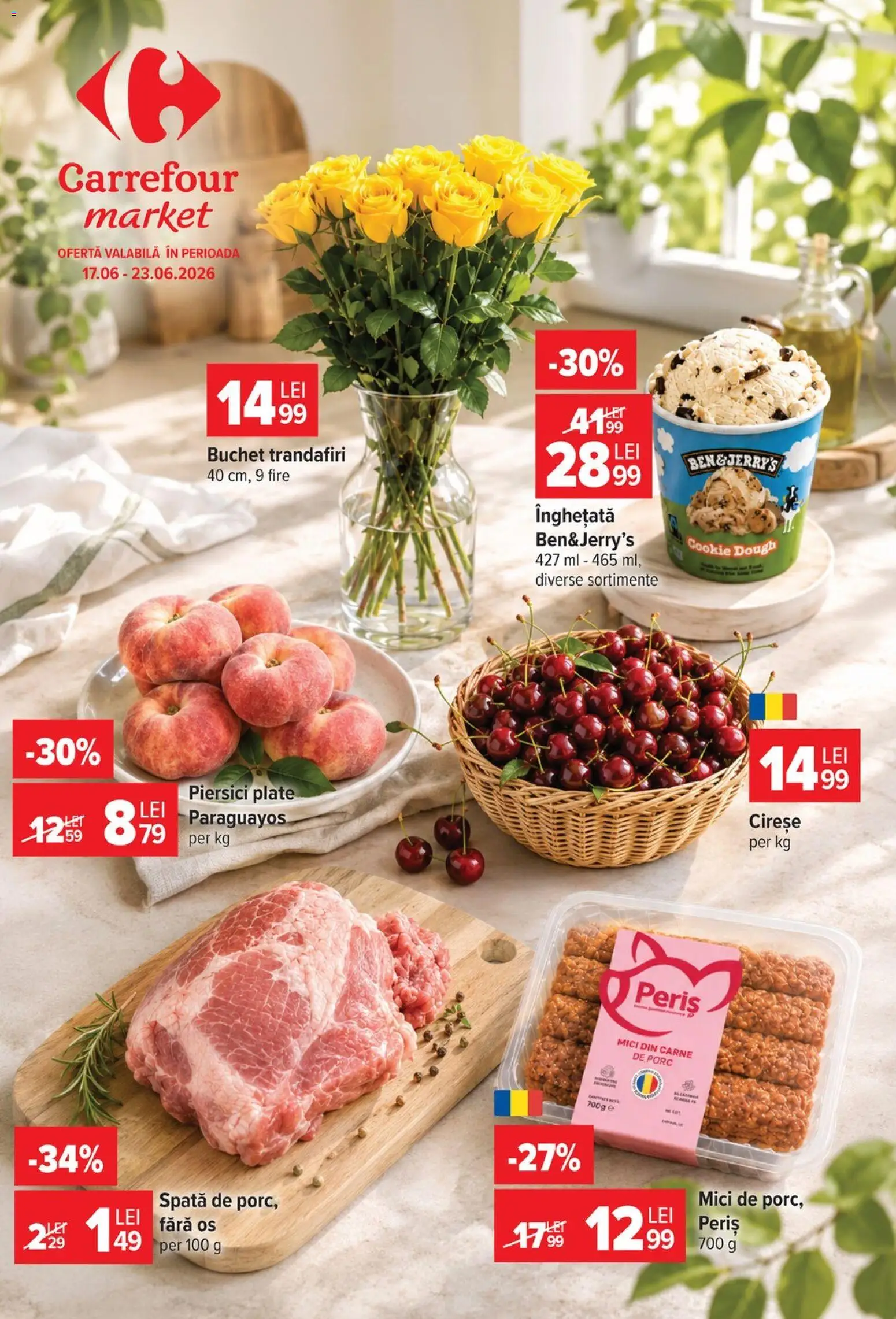 Previzualizarea de cataloage: Carrefour Carrefour Catalog Market valabil de la 17.06.2026 - Mici, Înghețată, Carne De Porc, Piersici, Cireșe