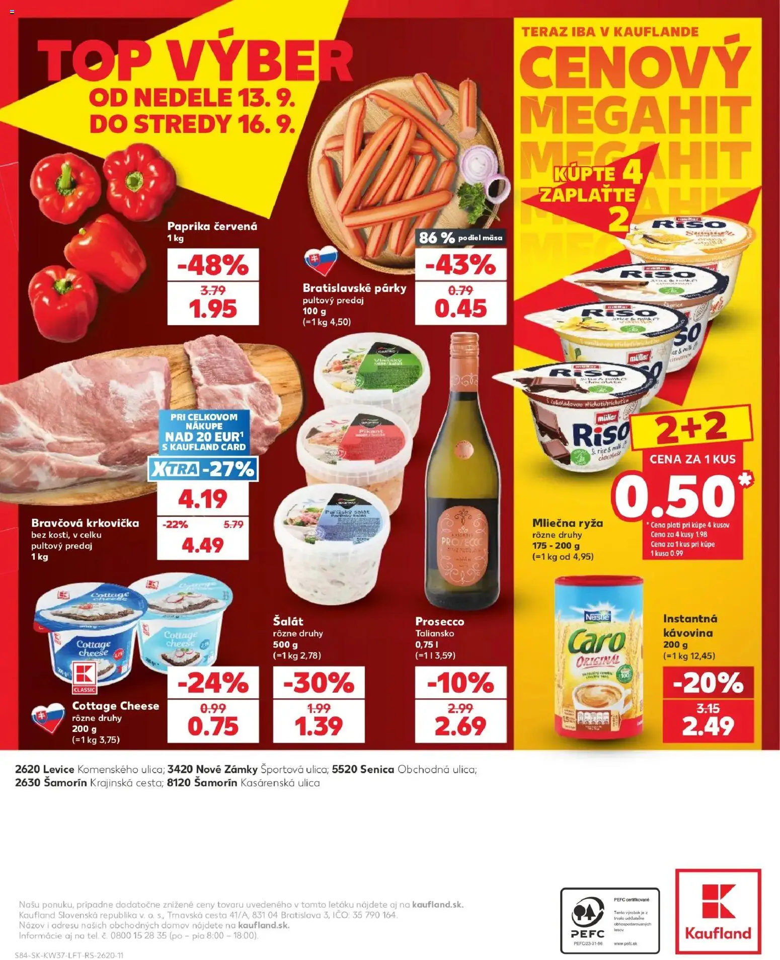Náhľad Kaufland letáku platného od 10.09.2026 - Paprika, Prosecco, Šalát, Cottage cheese, Ryža, Párky, Bravčová krkovička, Mliečna ryža