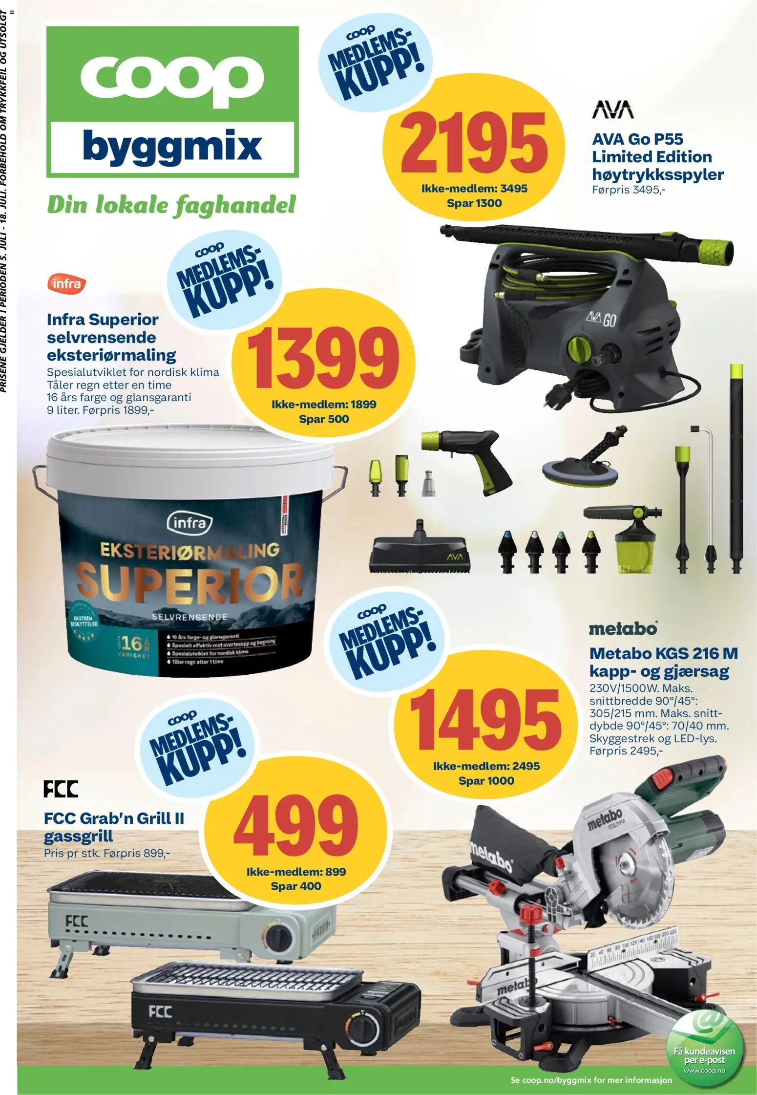 Forhåndsvis Coop Byggmix kundeavis fra butikk Coop Byggmix gyldig fra 06/07/2026 - Gjærsag, Grill, Høytrykksspyler, 1, Gassgrill