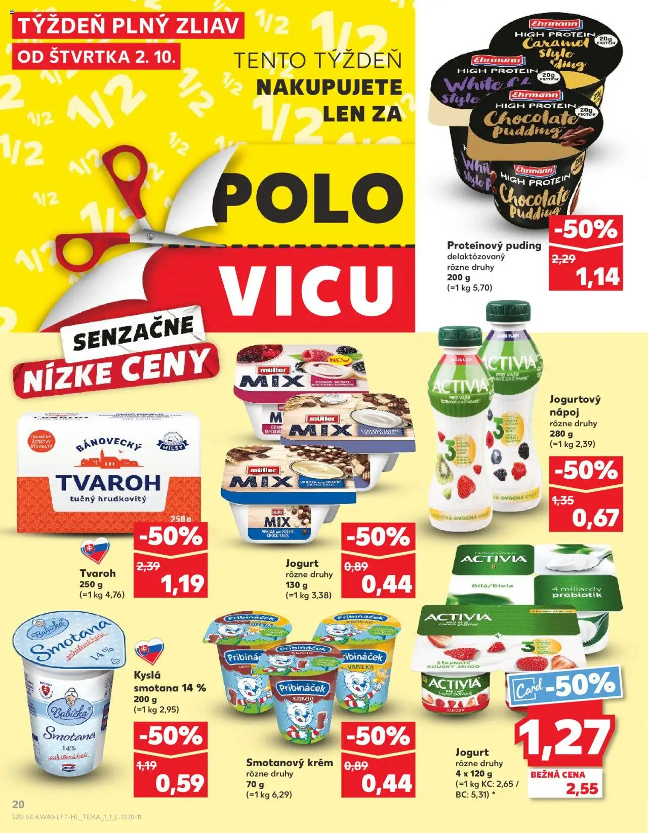 Náhľad Kaufland letáku platného od 02.10.2025 - Protein, Puding, Kyslá smotana, Kakao, Jogurt, Vanilka, Krém, Proteínový puding