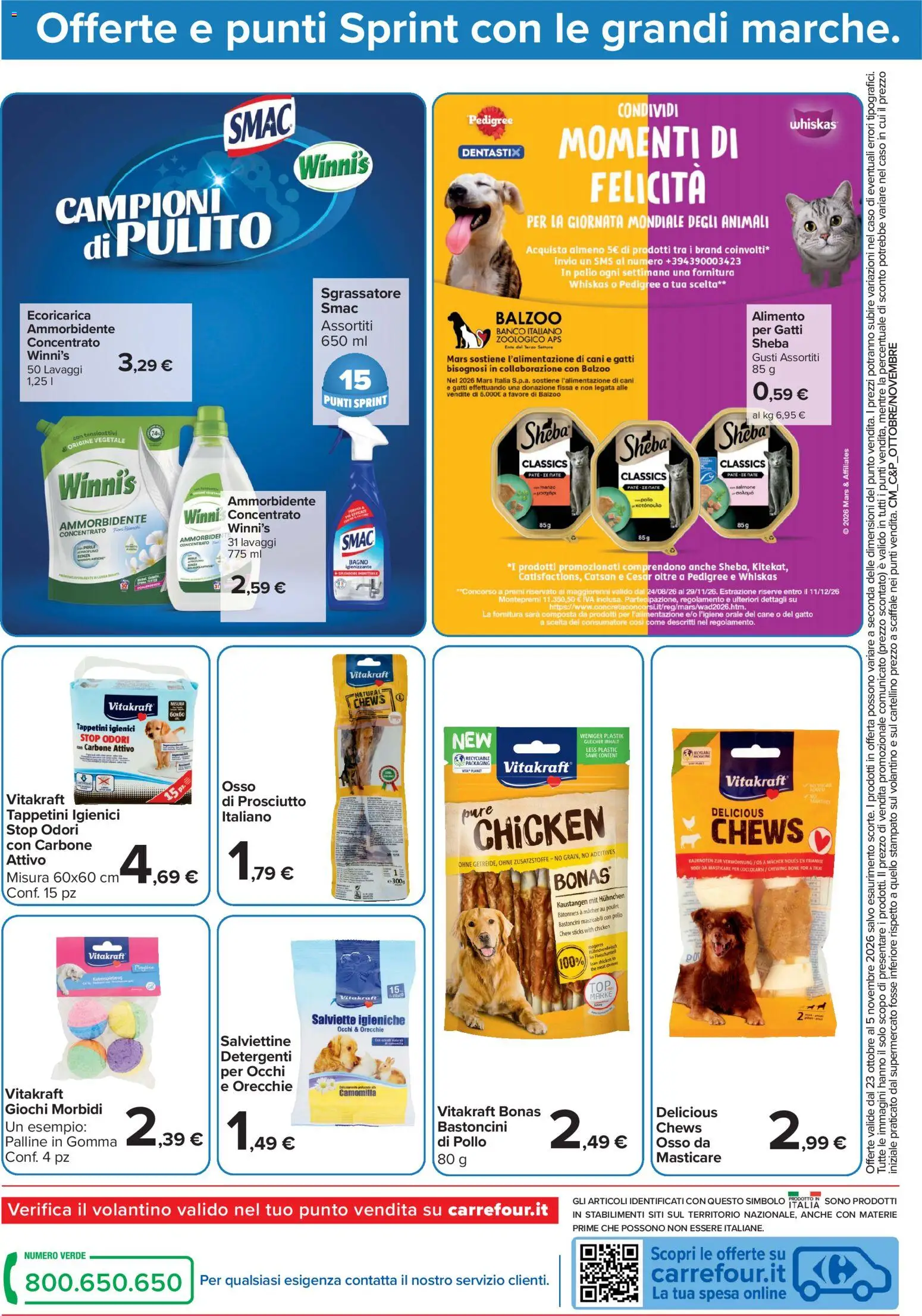 Anteprima dell'opuscolo Carrefour volantino Market - Punti Sprint Payback dal negozio Carrefour valido da 23/10/2026 - Bagno, Salmone, Prosciutto, Manzo, Scaffale, Ammorbidente, Sgrassatore, Paté
