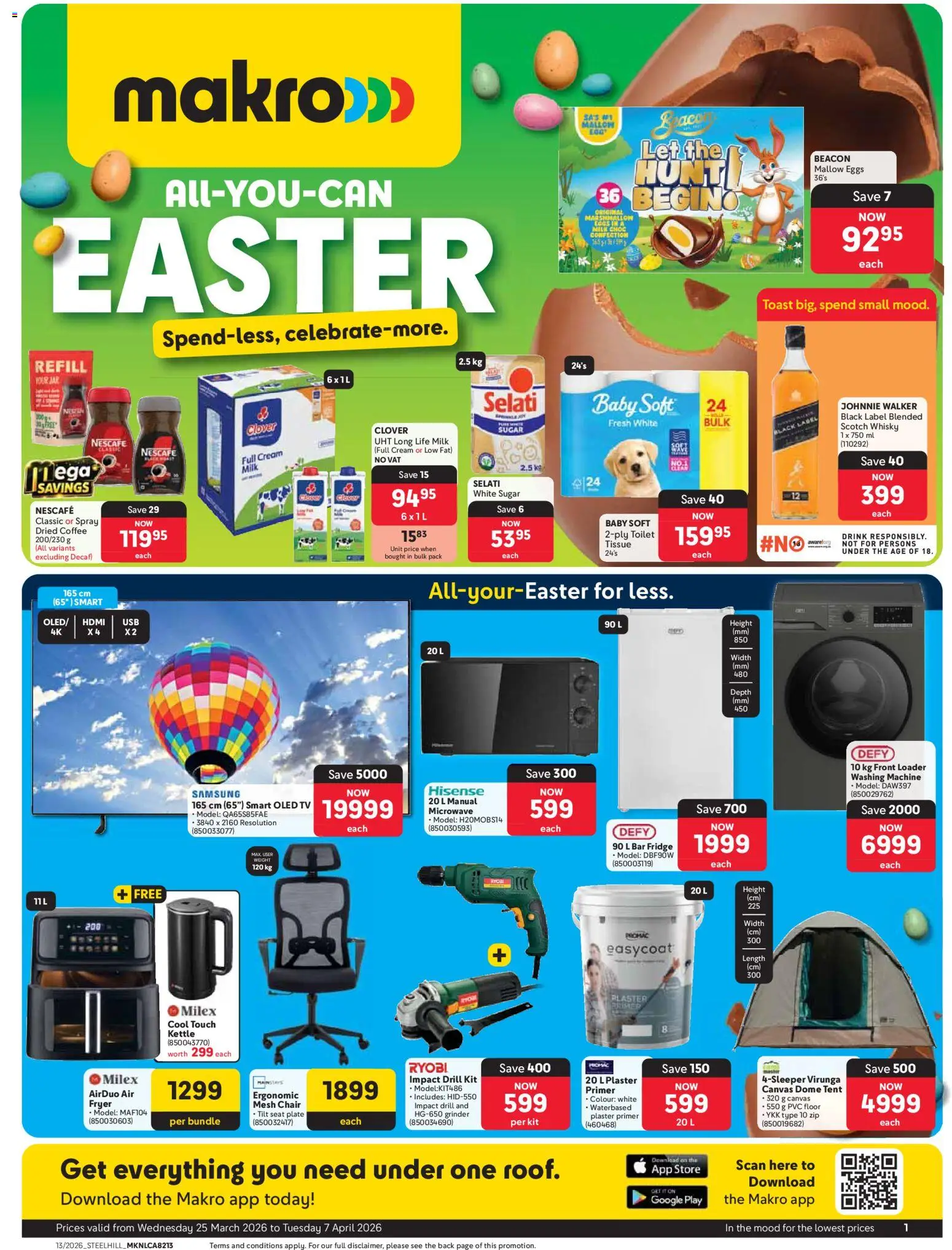 Preview of Makro flyer valid from 25/03/2026 - Canvas, Washing machine, Toilet, Eggs, Grinder, Plate, Plaster primer, Fryer