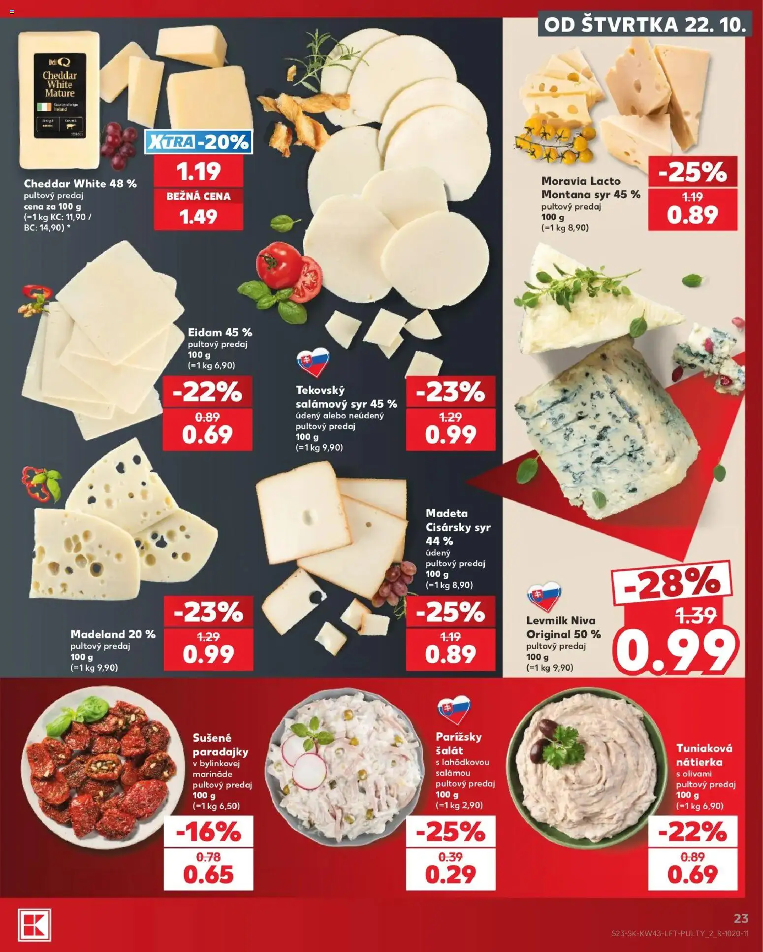 Náhľad Kaufland letáku platného od 22.10.2026 - Syr, Šalát, Paradajky, Niva, Cheddar, Nátierka, Eidam, Eidam 45%