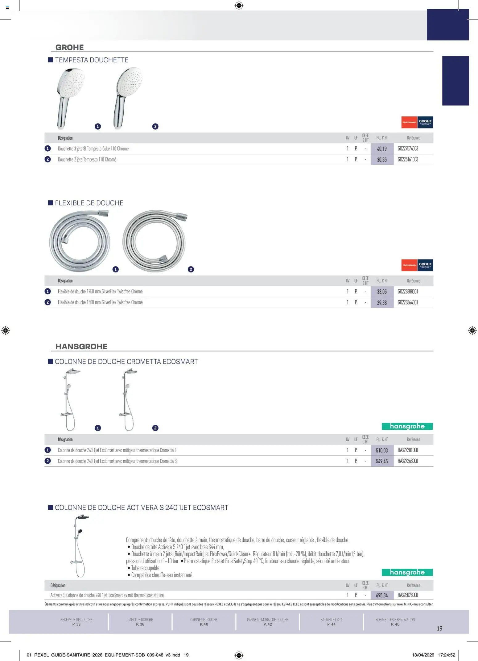 Prévisualisation de Rexel - Brochure Sanitaire du magasin Rexel formulaire valide 20/04/2026 - Colonne de douche, Douche, Colonne, Mitigeur thermostatique, Flexible de douche