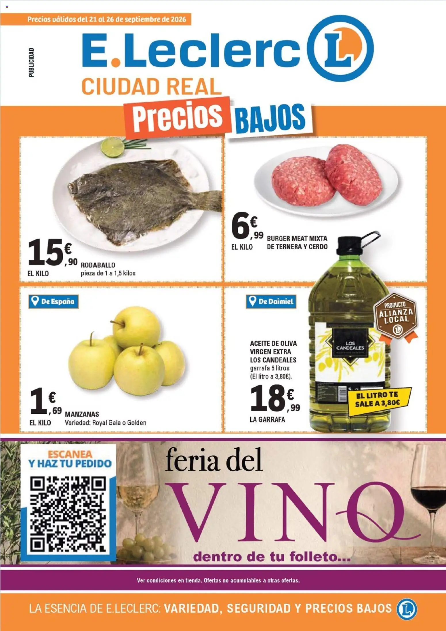 Vista previa del folleto de la tienda E.Leclerc válido desde el 21/09/2026 - Aceite de oliva, Té, Vino, Aceite, Cerdo, Manzanas, Aceite de oliva virgen extra