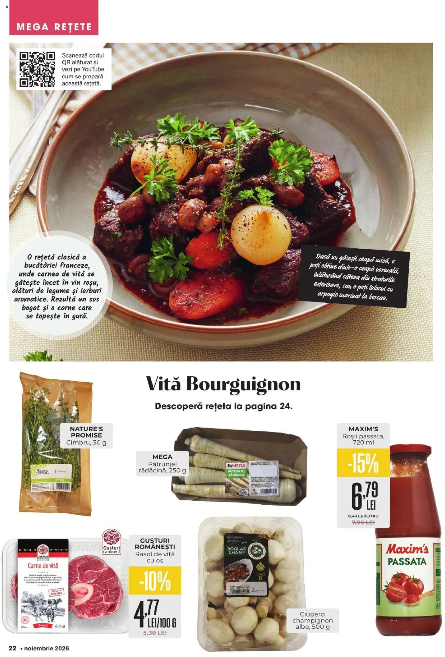 Previzualizarea de cataloage: Mega Image Mega Image Catalog Noiembrie valabil de la 01.11.2026 - Vin, Ciuperci, Legume, Ceapă, Carne De Vită, Sos, Roșii, Rasol
