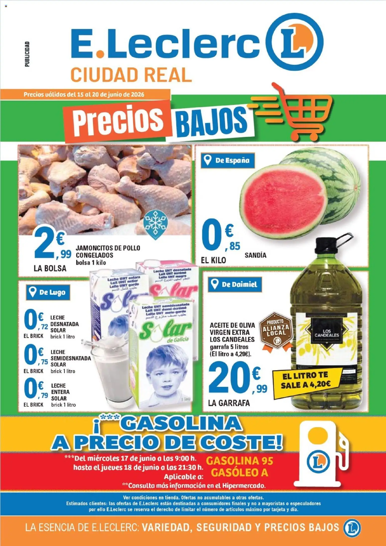 Vista previa del folleto de la tienda E.Leclerc válido desde el 15/06/2026 - Aceite de oliva, Bolsa, Té, Aceite, Sandía, Leche, Leche entera, Pollo