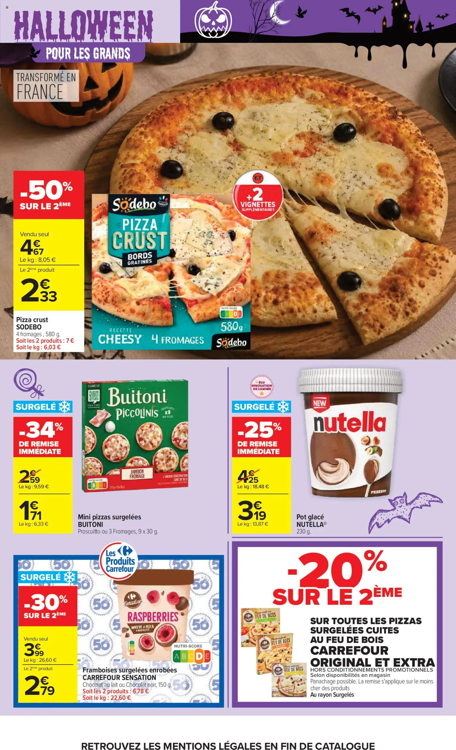 Prévisualisation de Carrefour catalogue du magasin Carrefour formulaire valide 20/10/2026 - Pizza, Glace, Chocolat, Nutella, Jambon, Framboises, Prosciutto, Chocolat au lait