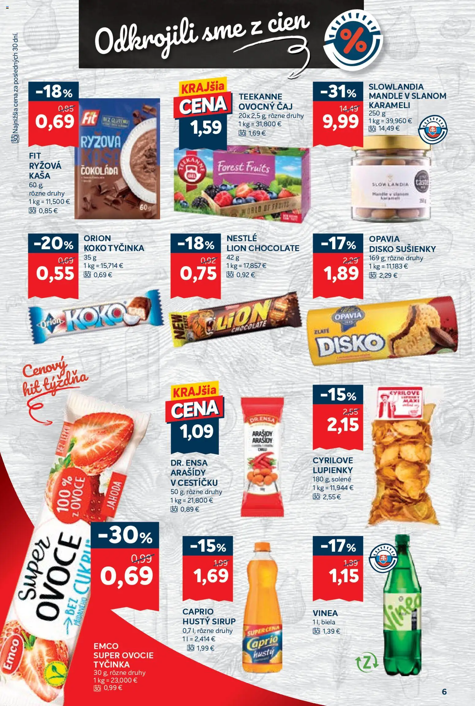 Náhľad Kraj letáku platného od 08.10.2026 - Ovocie, Čaj, Mandle, Sirup, Arašidy, Teekanne, Kaša, Sušienky