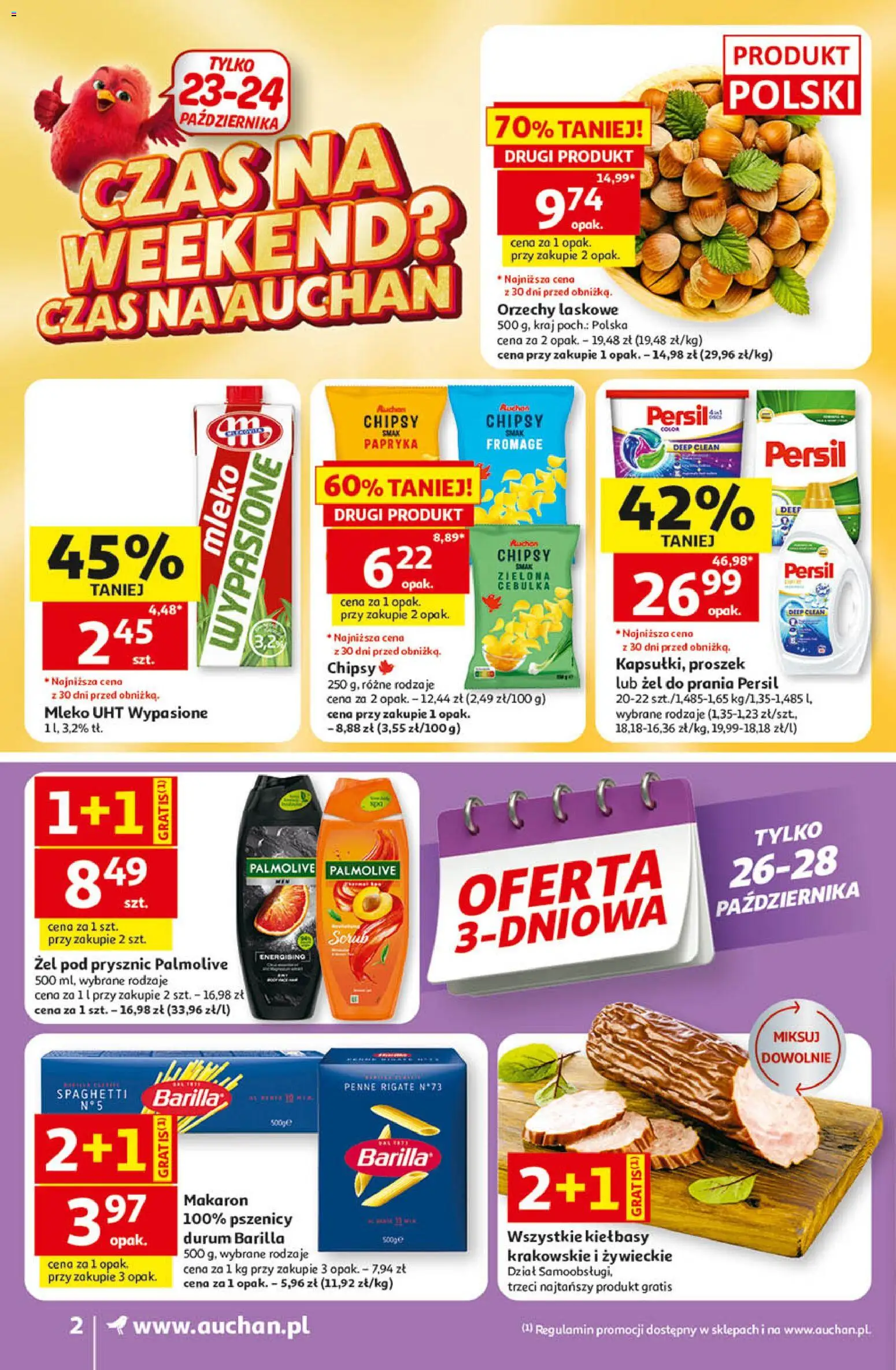 Pogląd gazetki "Auchan gazetka" ze sklepu Auchan ważnej od 22.10.2026 - Spaghetti, Papryka, Orzechy laskowe, Penne, Barilla, Żel do prania, Proszek, Żel do prania persil