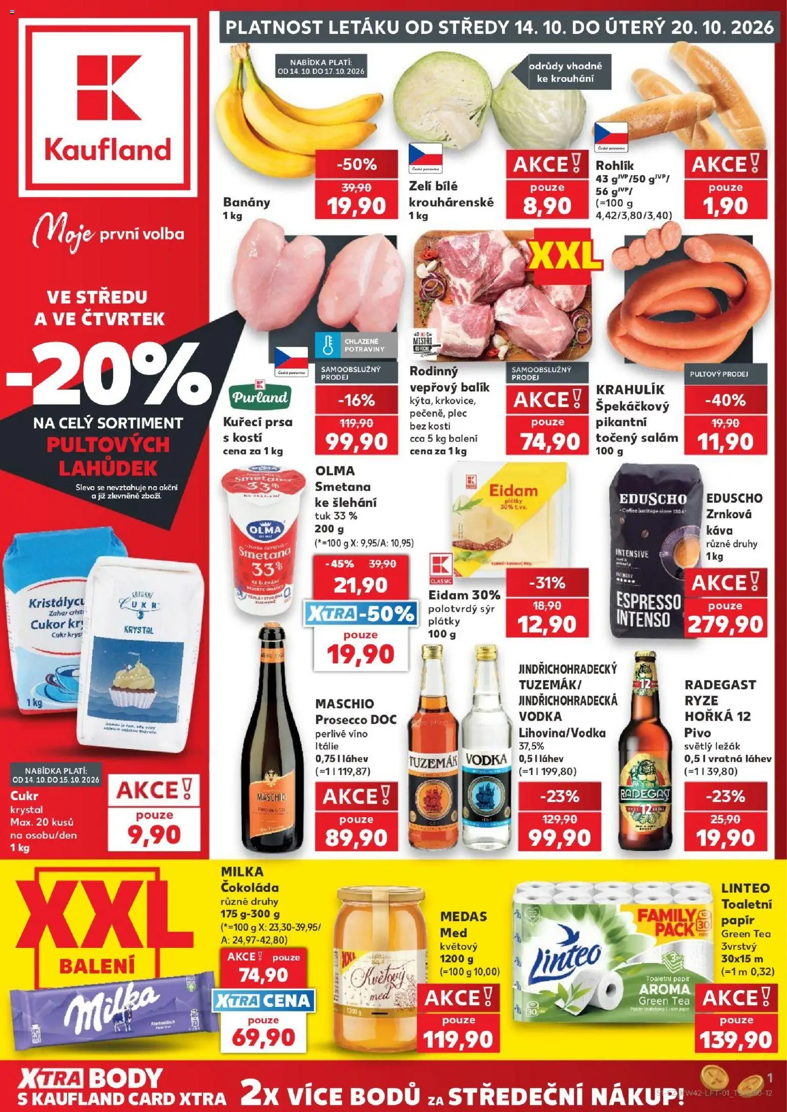 Náhled nabídky: Kaufland Kaufland leták - Liberec platný od 14.10.2026 - Sýr, Milka, Body, Kuřecí prsa, Zrnková káva, Láhev, Cukr krystal, Radegast Ryze Hořká 12
