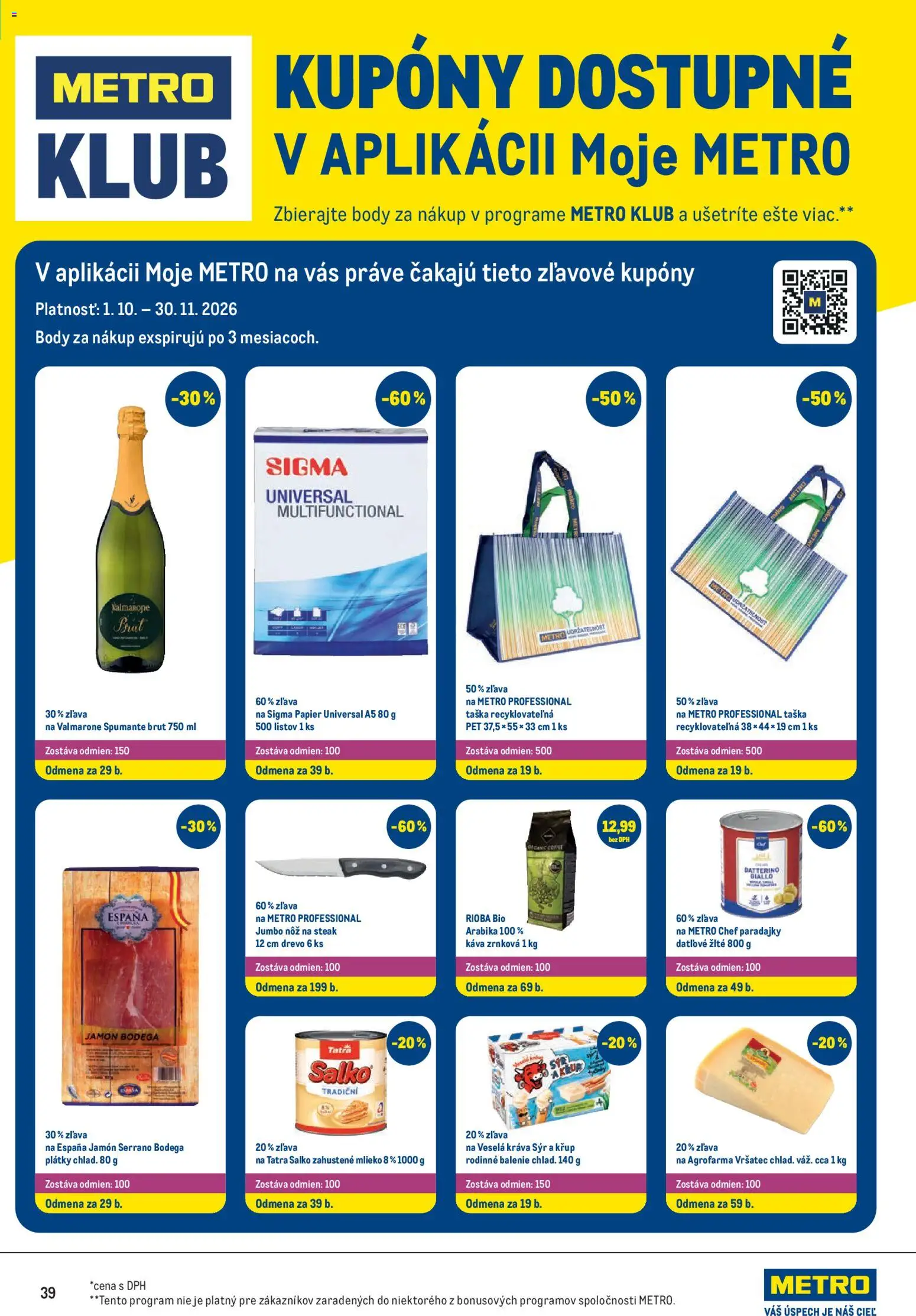 Náhľad Metro letáku platného od 21.10.2026 - Káva, Syr, Steak, Mlieko, Paradajky, Salko, Taška, Jamón Serrano