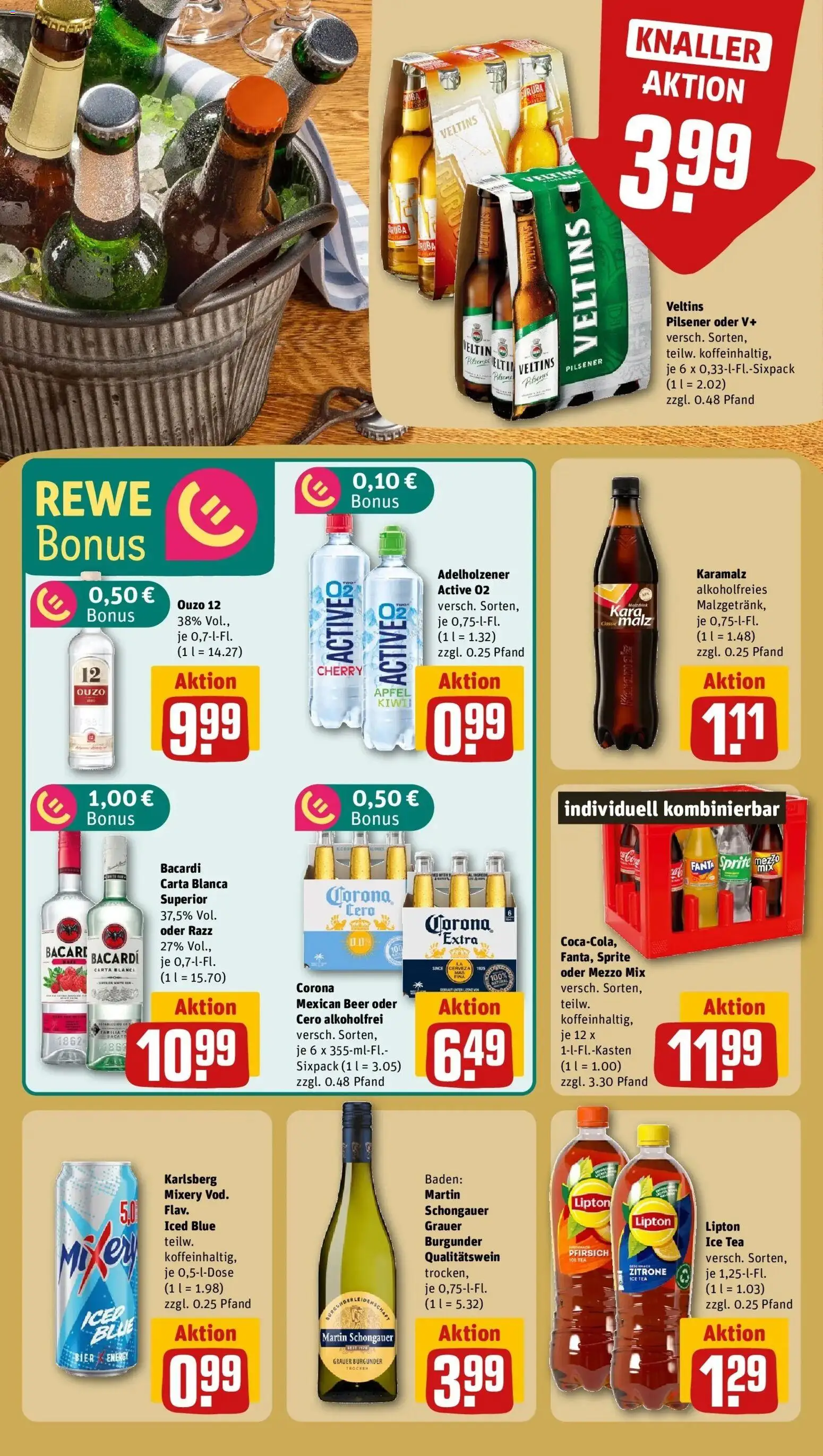 Vorschau von dem Prospekt des Geschäftes Rewe, gültig ab dem 05.04.2026 - Bier, Äpfel, Zitrone, Energy, Sprite, Mezzo mix, Ouzo 12, Oder mezzo mix