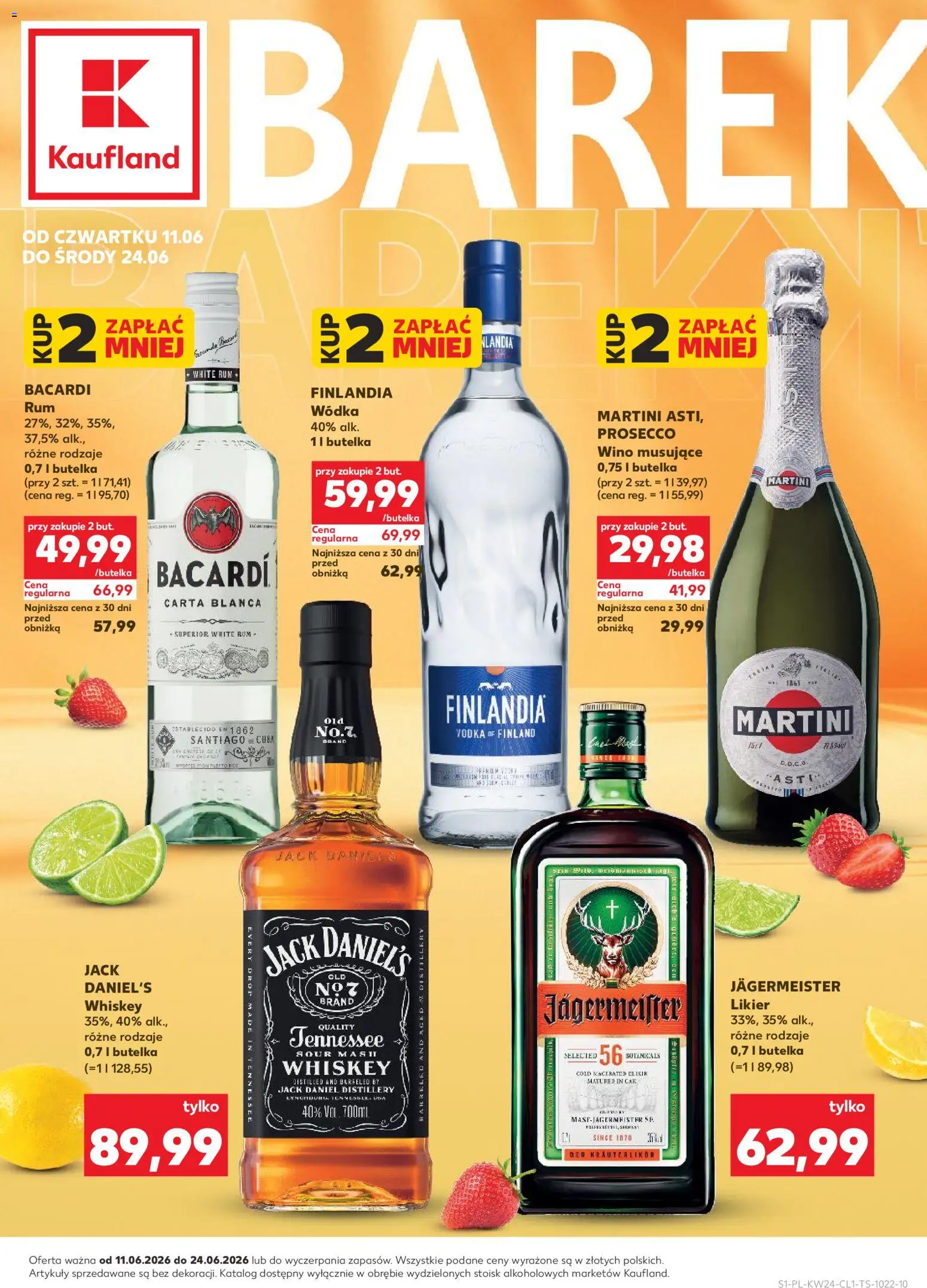 Náhled nabídky: Kaufland Polsko Kaufland Polsko leták - Barek platný od 11.06.2026 - Prosecco, Rum, Vodka, Martini, Bacardi, Whiskey, Jägermeister, Jack Daniel’s
