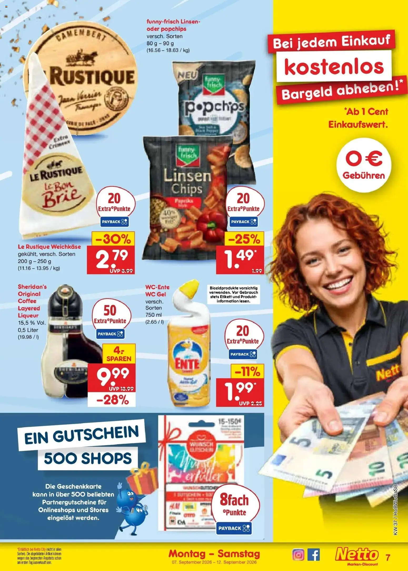 Vorschau von dem Prospekt des Geschäftes Netto Marken-Discount, gültig ab dem 07.09.2026 - Chips, Ente, Camembert, Paprika